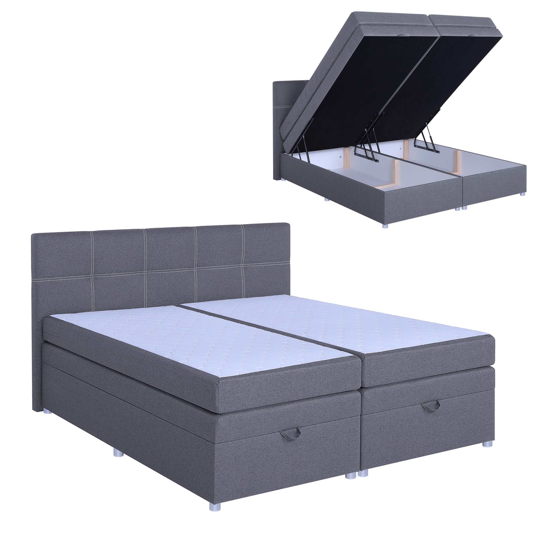 Boxspringbett - hellgrau - mit Bettkasten - H3 - 180x200 cm