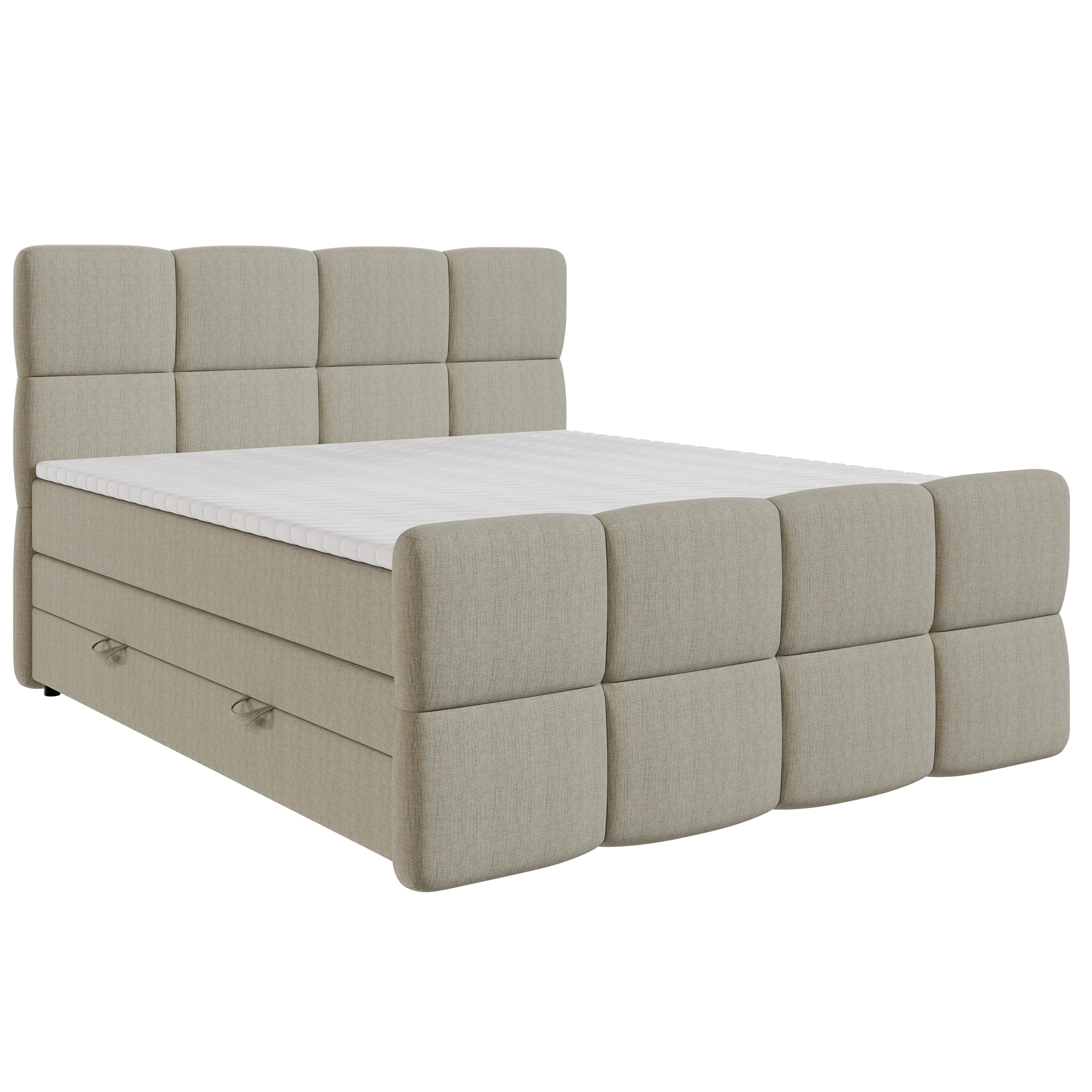 Boxspringbett - khaki - H2/H3 - mit Bettkasten - 160x200 cm