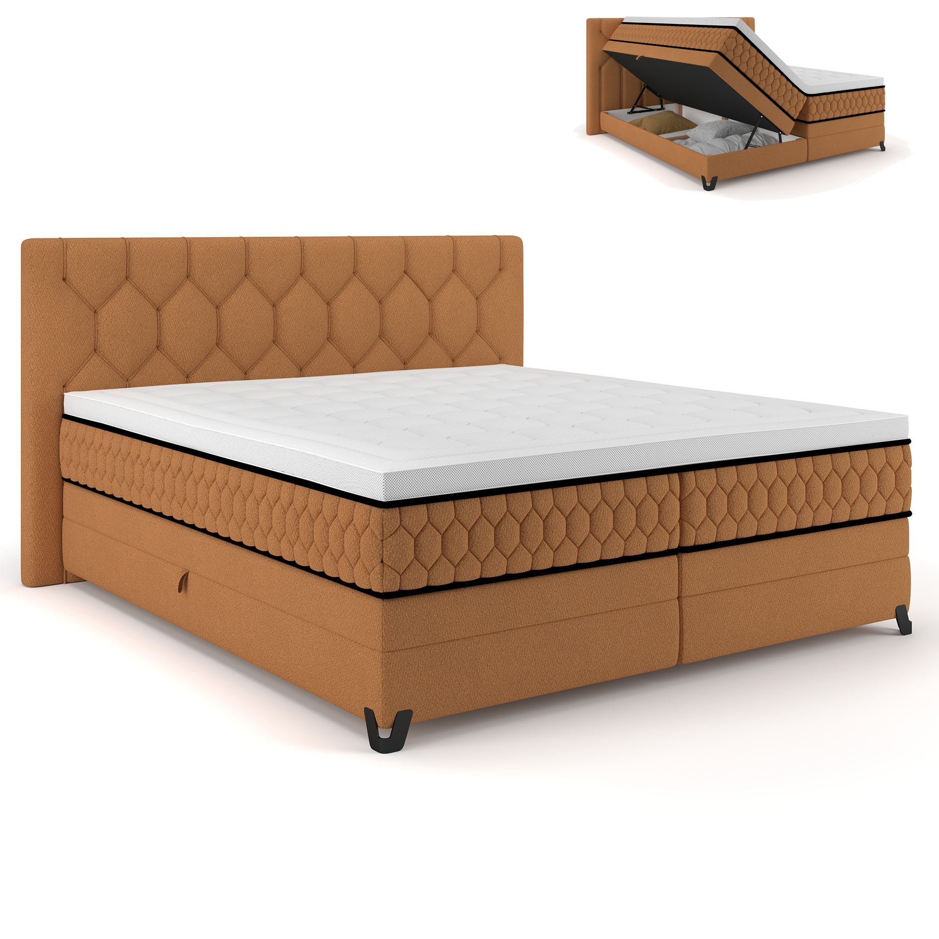 Boxspringbett - lachs - mit Bettkasten - H2 - 180x200 cm