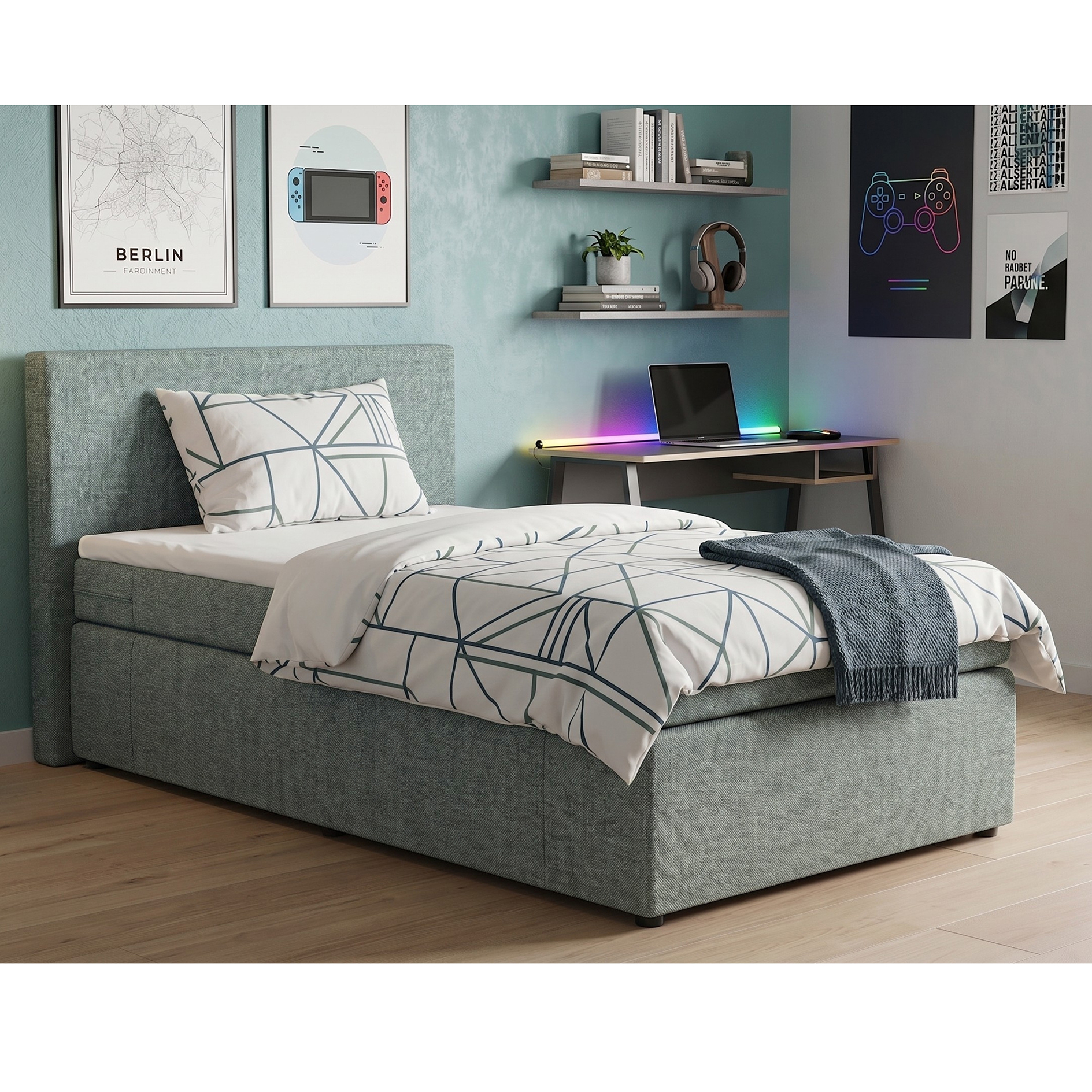 Boxspringbett - mint - H3 - 90x200 cm
