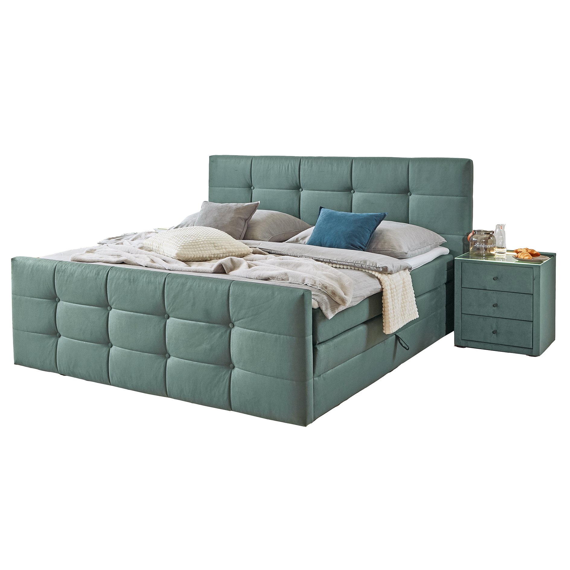 Boxspringbett - minze - mit Bettkasten - H2 - 180x200 cm
