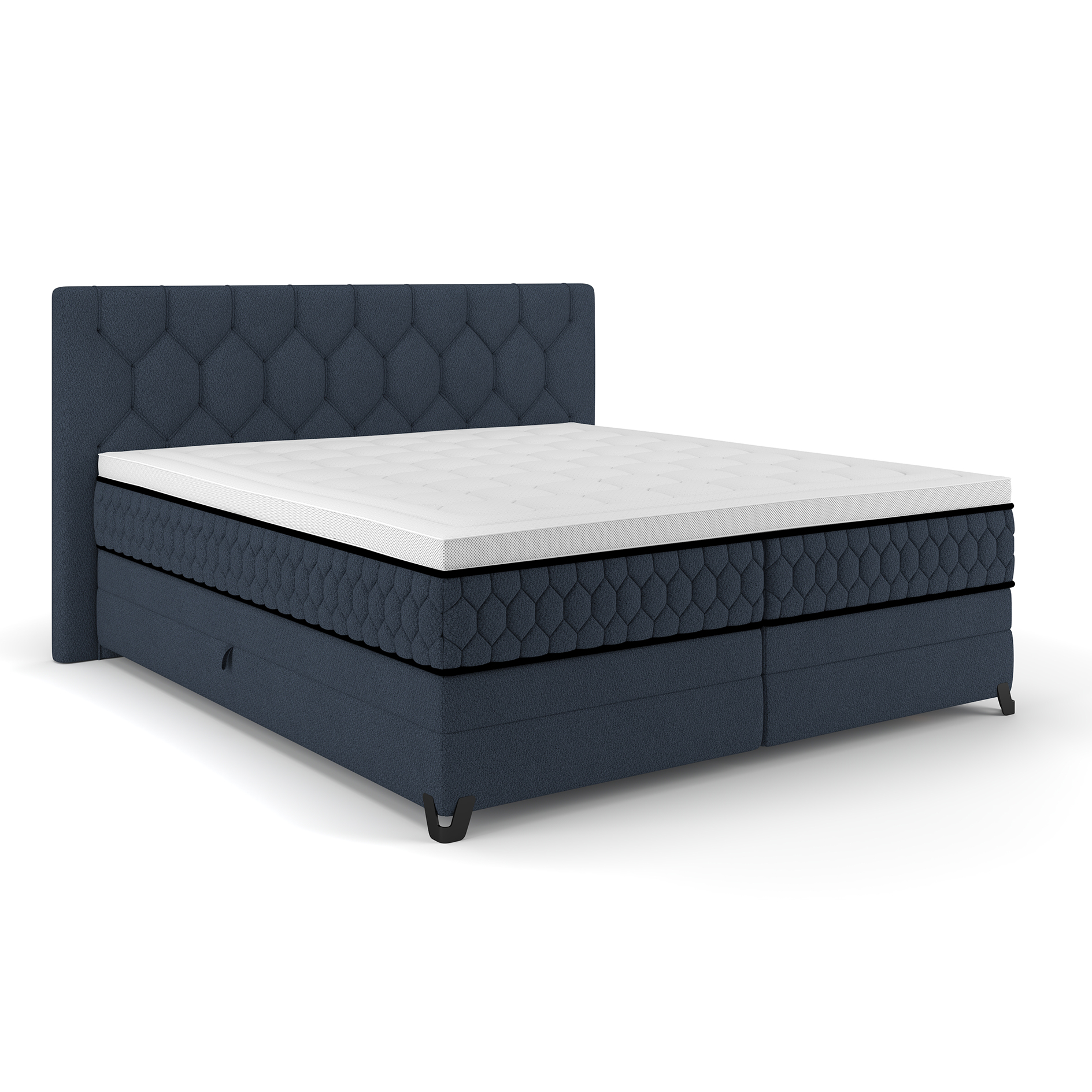 Boxspringbett - mitternachtsblau - mit Bettkasten - H2/H3 - 160x200 cm