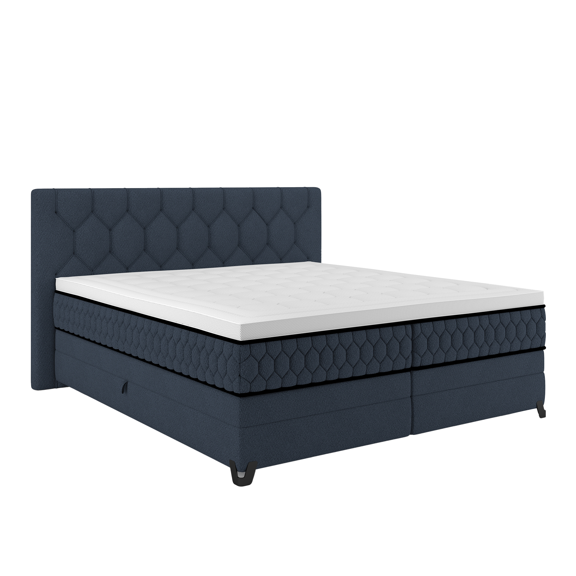 Boxspringbett - mitternachtsblau - mit Bettkasten - H2/H3 - 180x220 cm