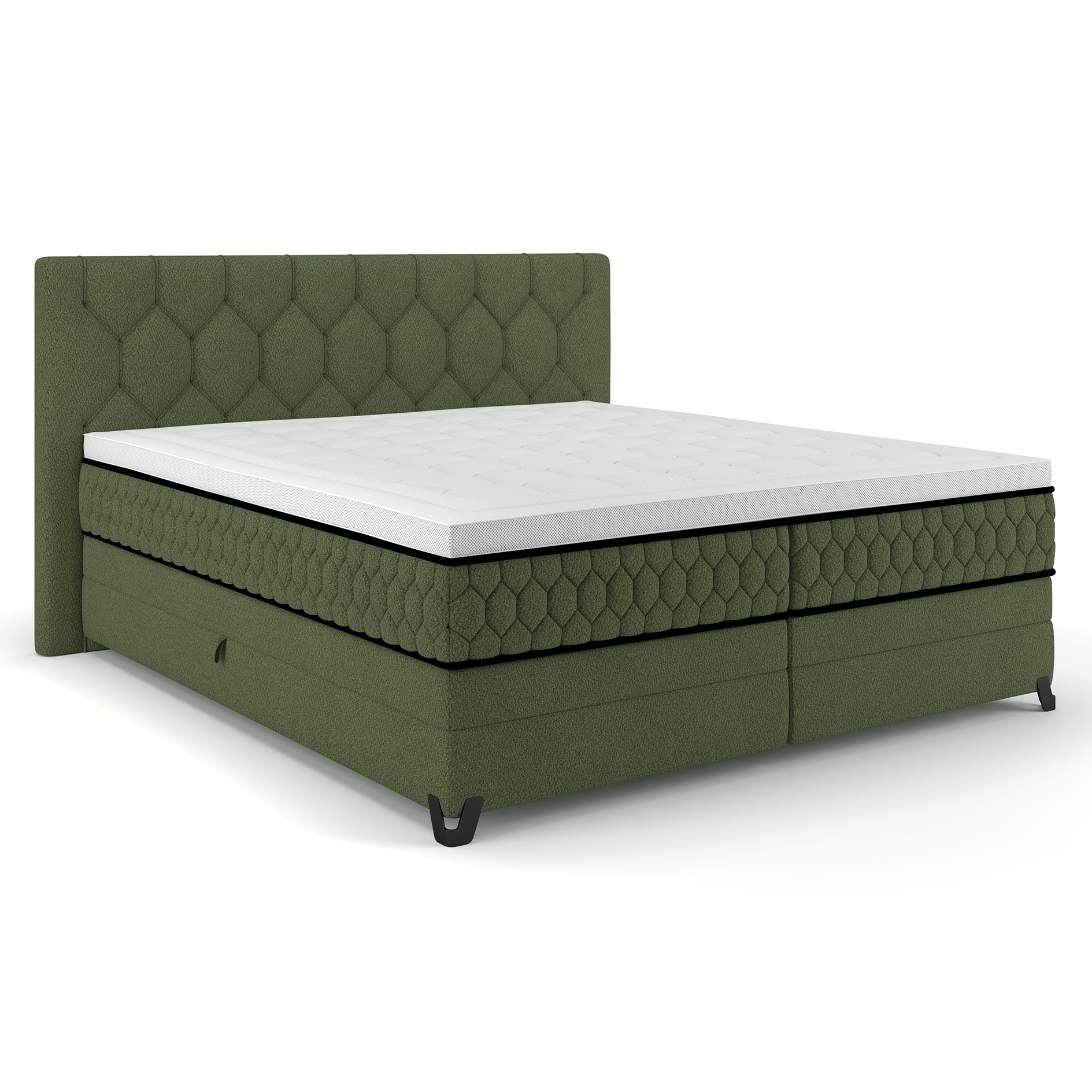 Boxspringbett - moosgrün - mit Bettkasten - H2/H3 - 160x200 cm