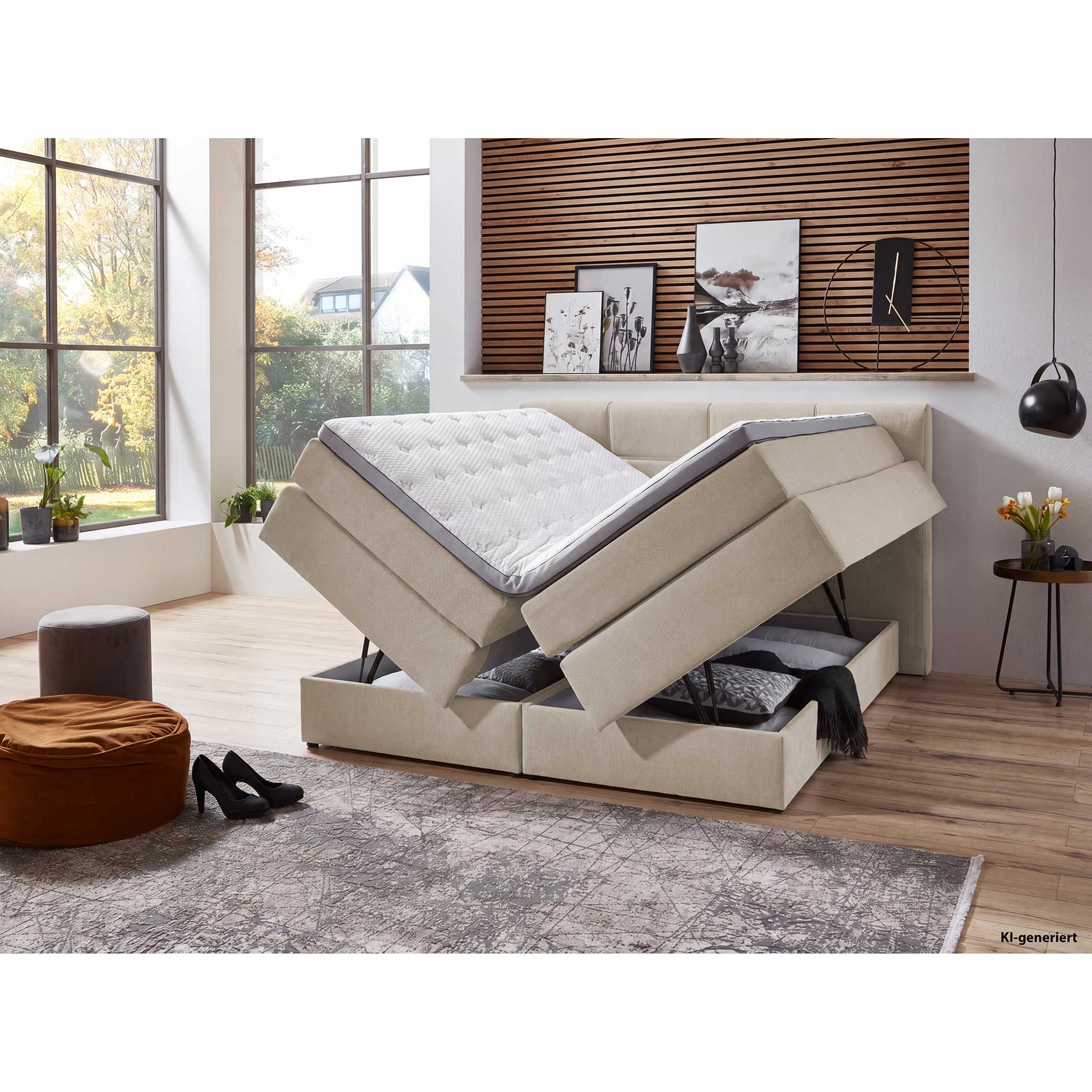 Boxspringbett - natur - H2/H3 - mit Bettkasten - 160x200 cm