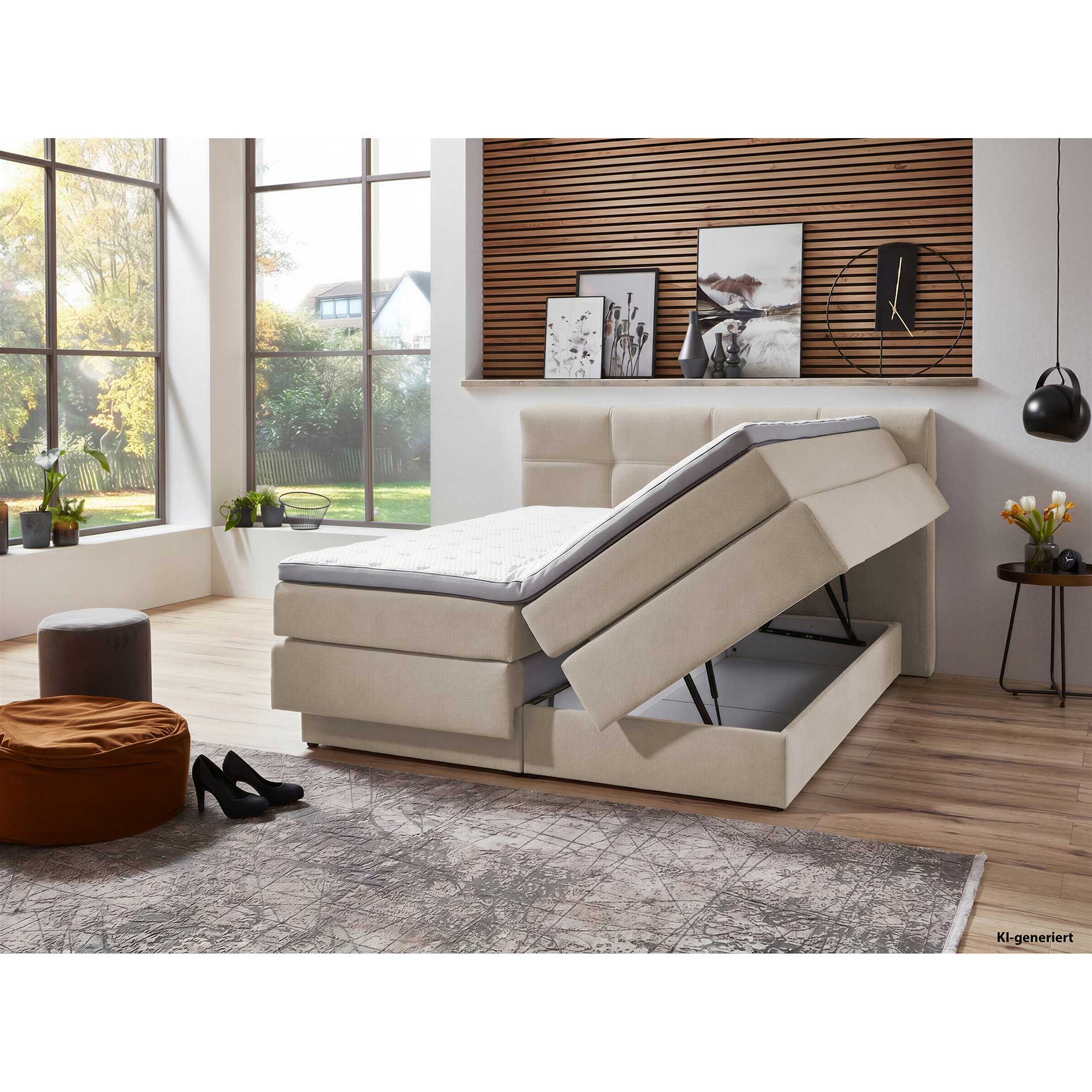 Boxspringbett - natur - H2/H3 - mit Bettkasten - 160x200 cm