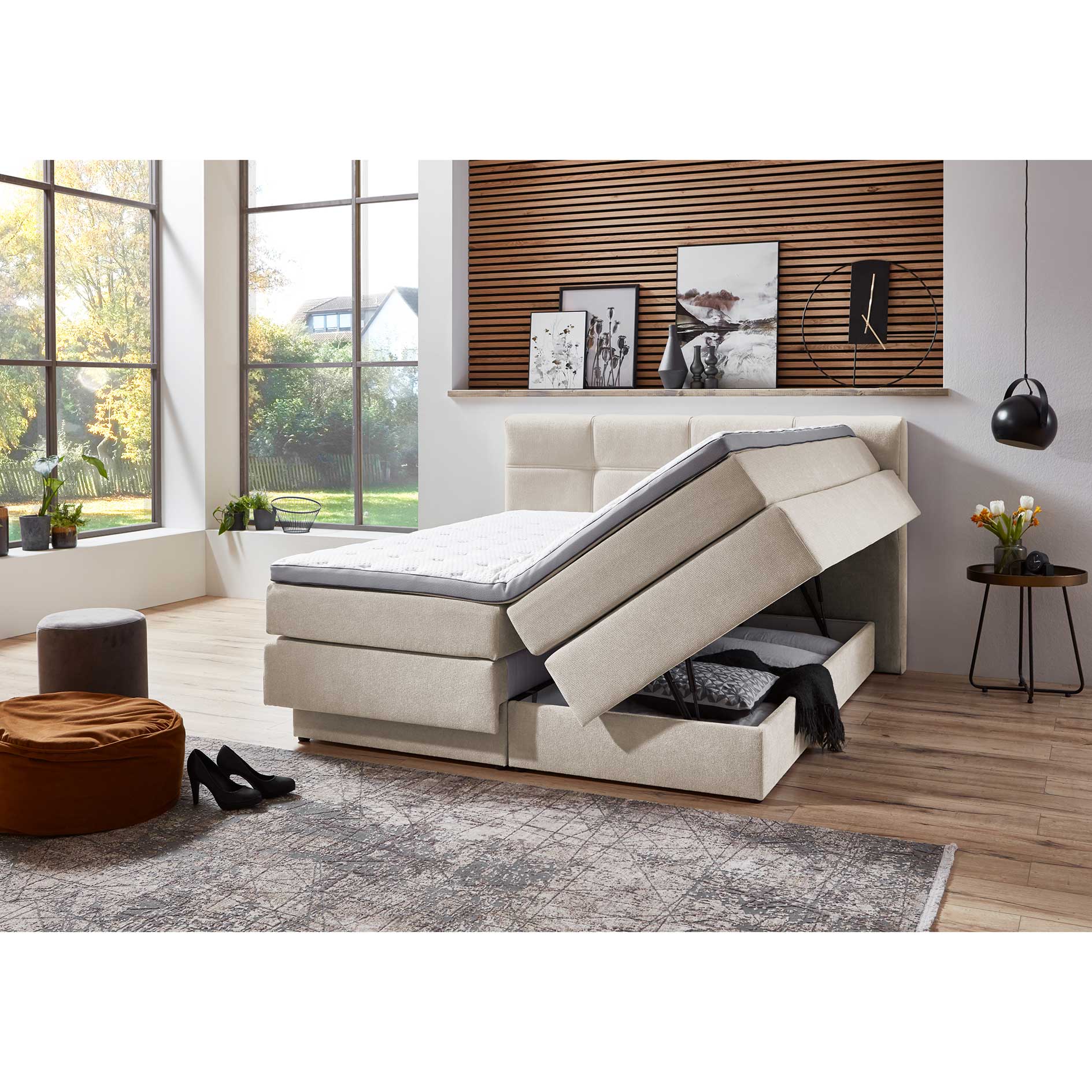 Boxspringbett - natur - H2/H3 - mit Bettkasten - 160x200 cm