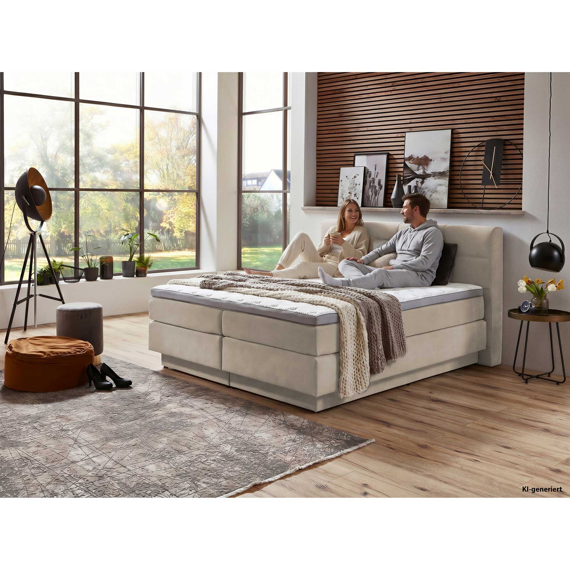 Boxspringbett - natur - H2/H3 - mit Bettkasten - 160x200 cm