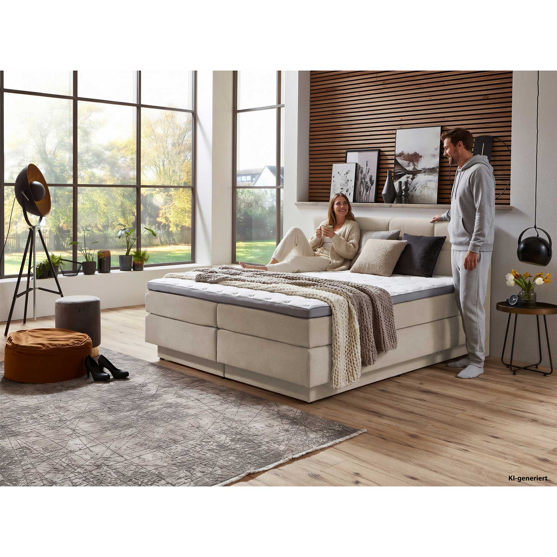 Boxspringbett - natur - H2/H3 - mit Bettkasten - 160x200 cm