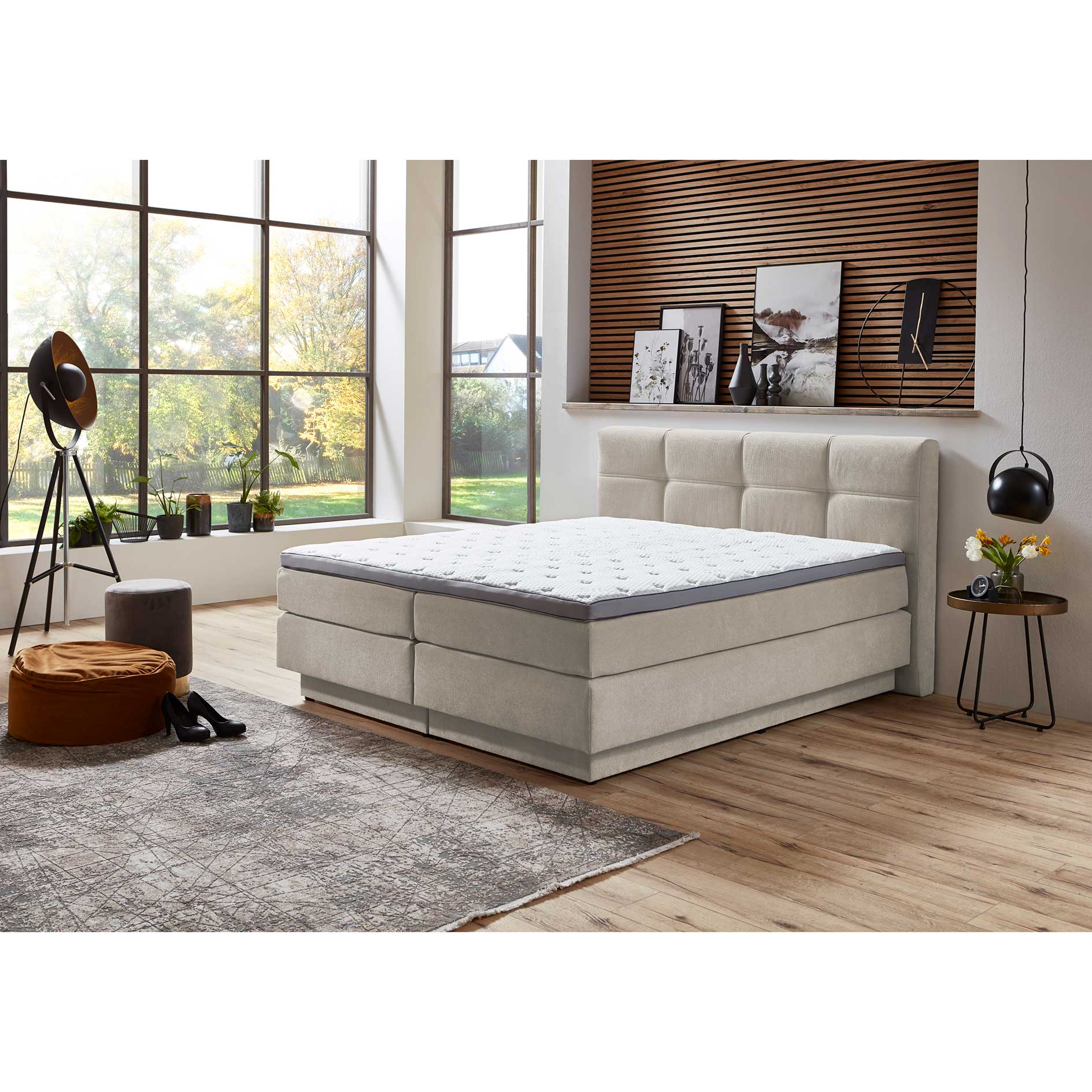Boxspringbett - natur - H2/H3 - mit Bettkasten - 160x200 cm
