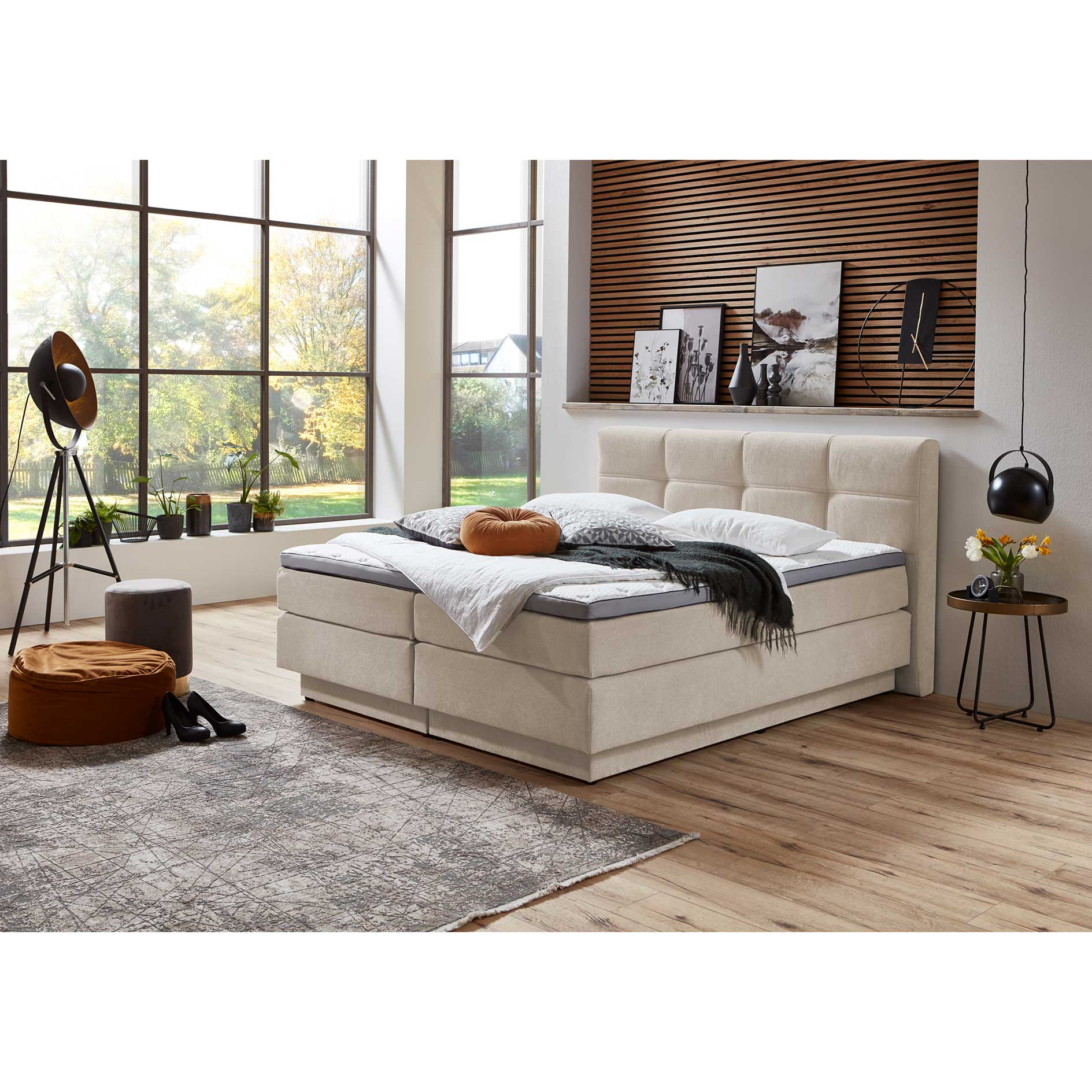 Boxspringbett - natur - H2/H3 - mit Bettkasten - 160x200 cm