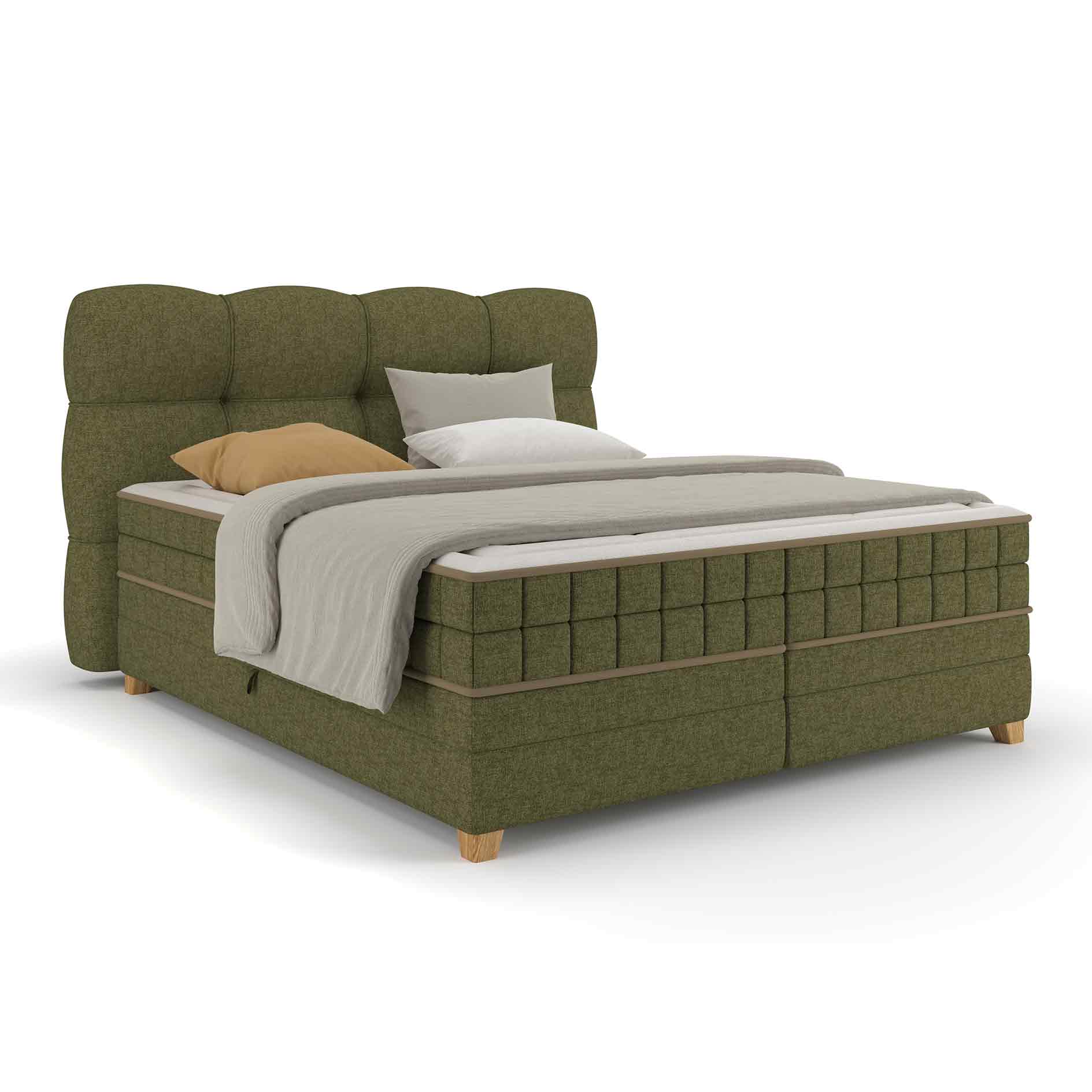 Boxspringbett - olivgrün - H2/H3 - Bettkasten - 160x220 cm