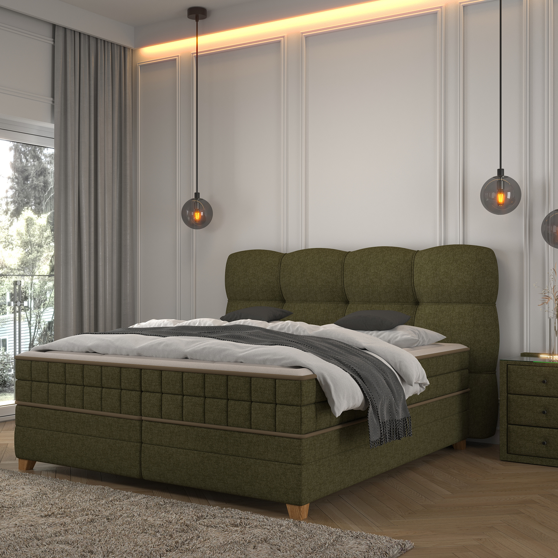 Boxspringbett - olivgrün - H2/H3 - Bettkasten - 180x200 cm 