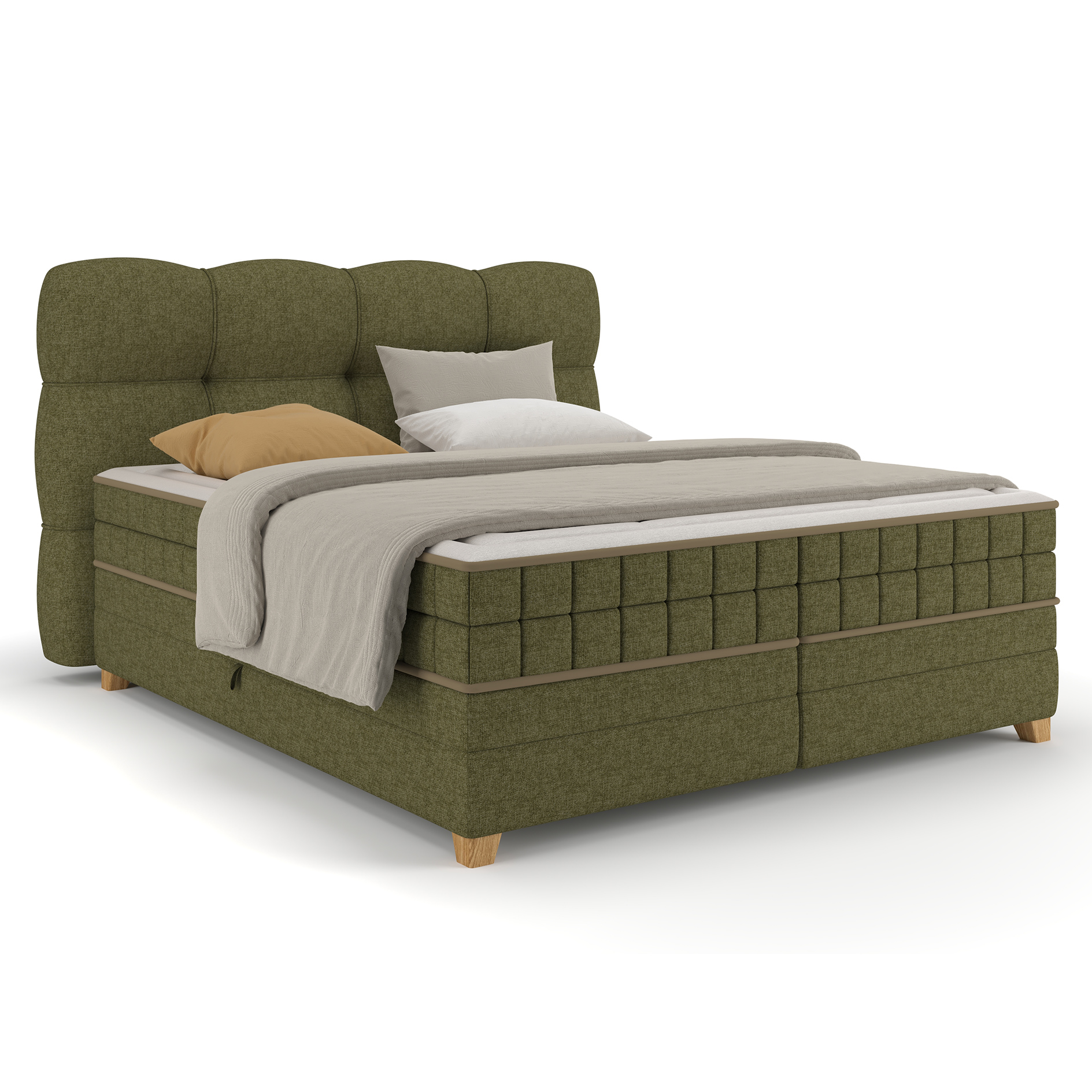 Boxspringbett - olivgrün - H2/H3 - Bettkasten - 180x200 cm 