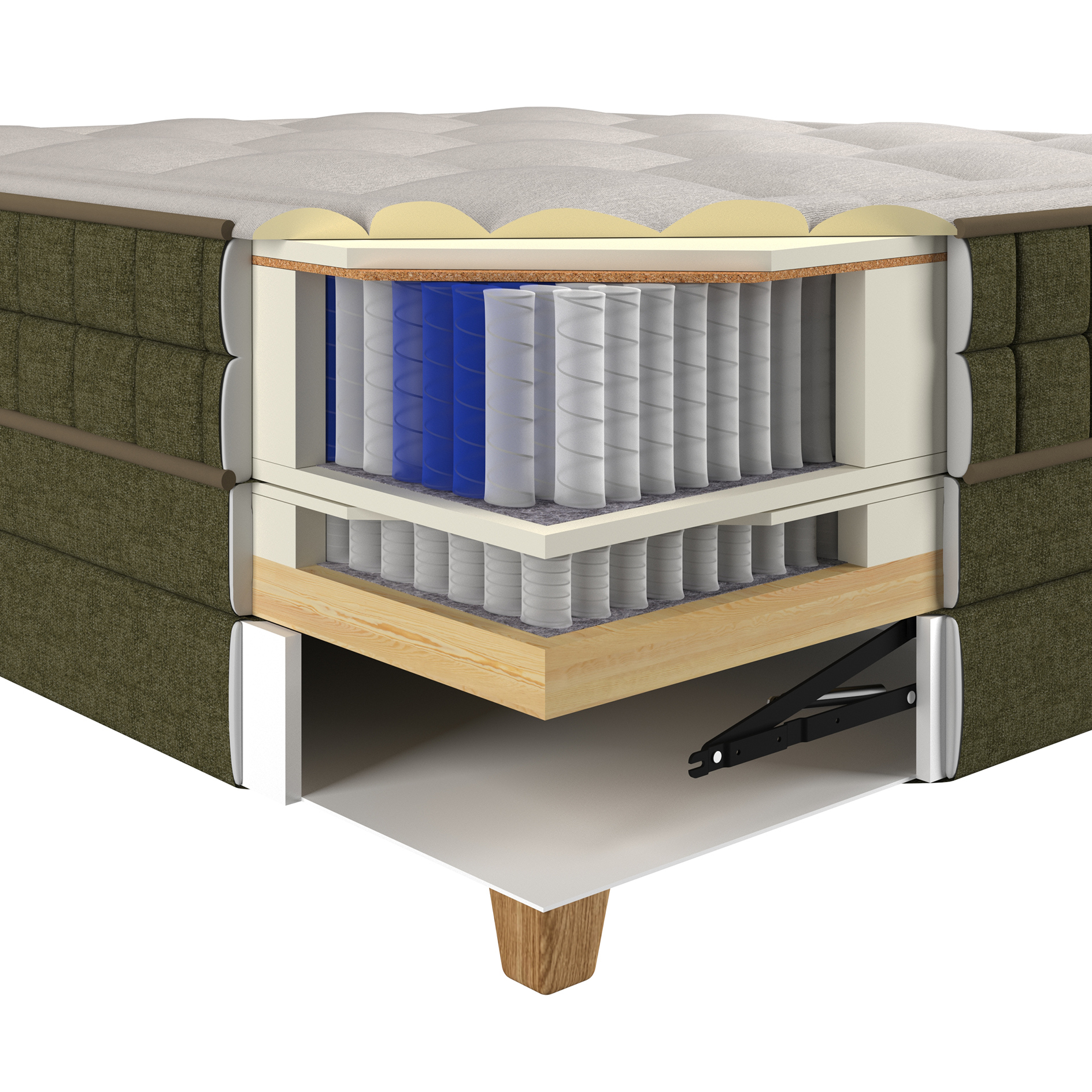 Boxspringbett - olivgrün - H2/H3 - Bettkasten - 180x200 cm 