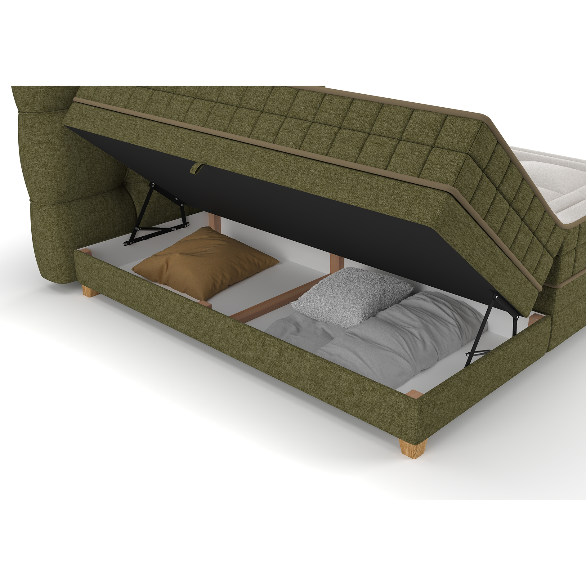 Boxspringbett - olivgrün - H2/H3 - Bettkasten - 180x200 cm 
