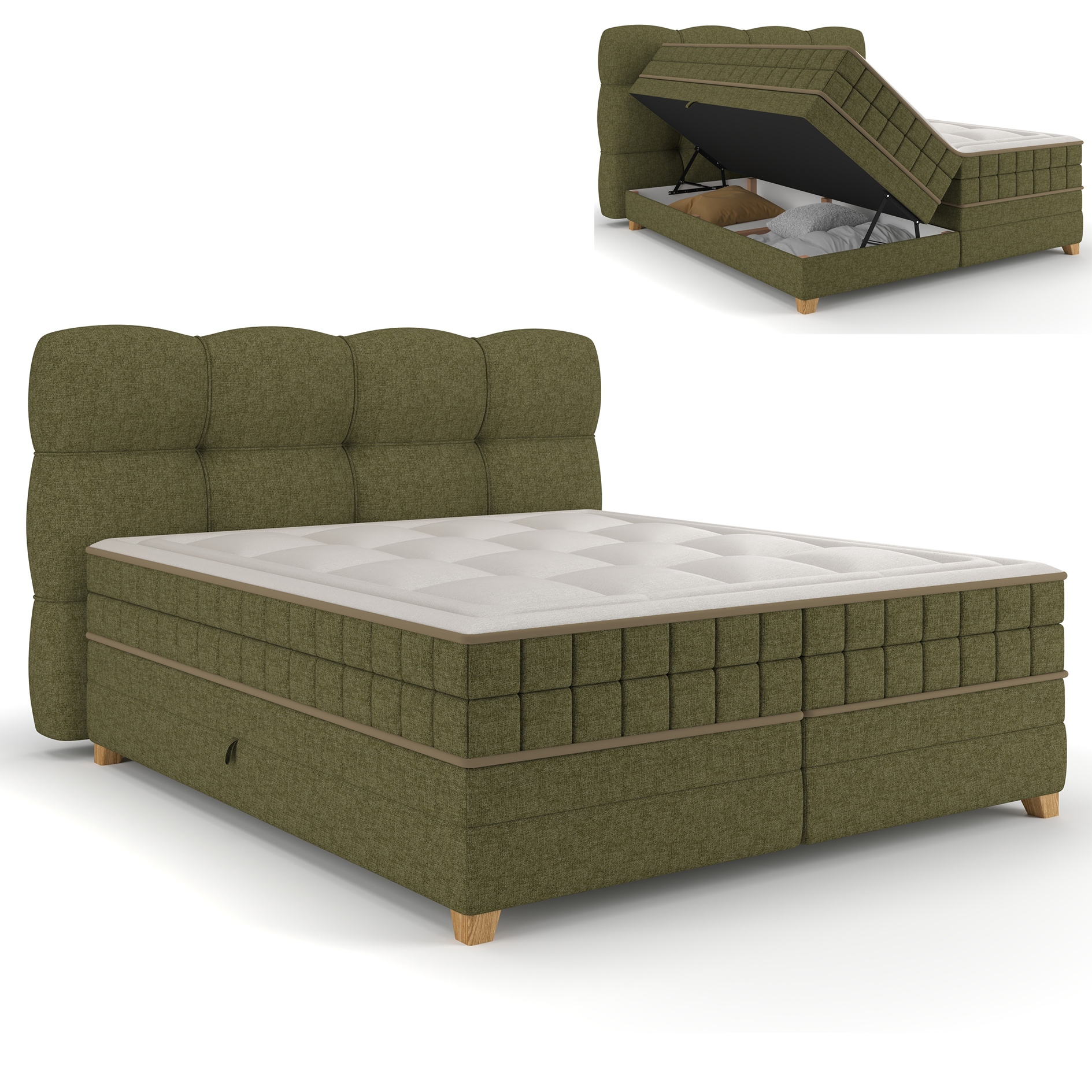 Boxspringbett - olivgrün - H2/H3 - Bettkasten - 180x200 cm 
