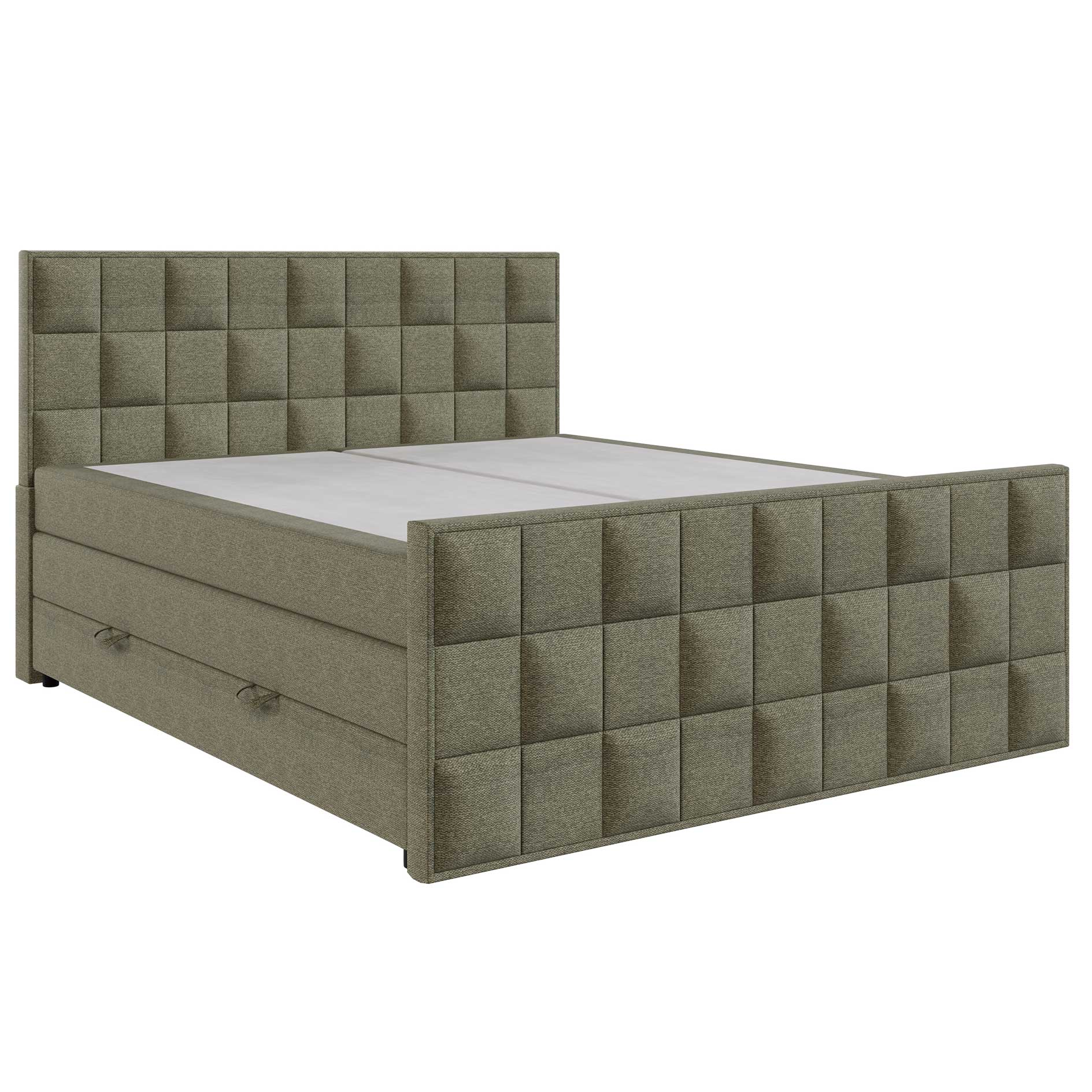 Boxspringbett - olivgrün - H3 - mit Bettkasten - 180x200 cm