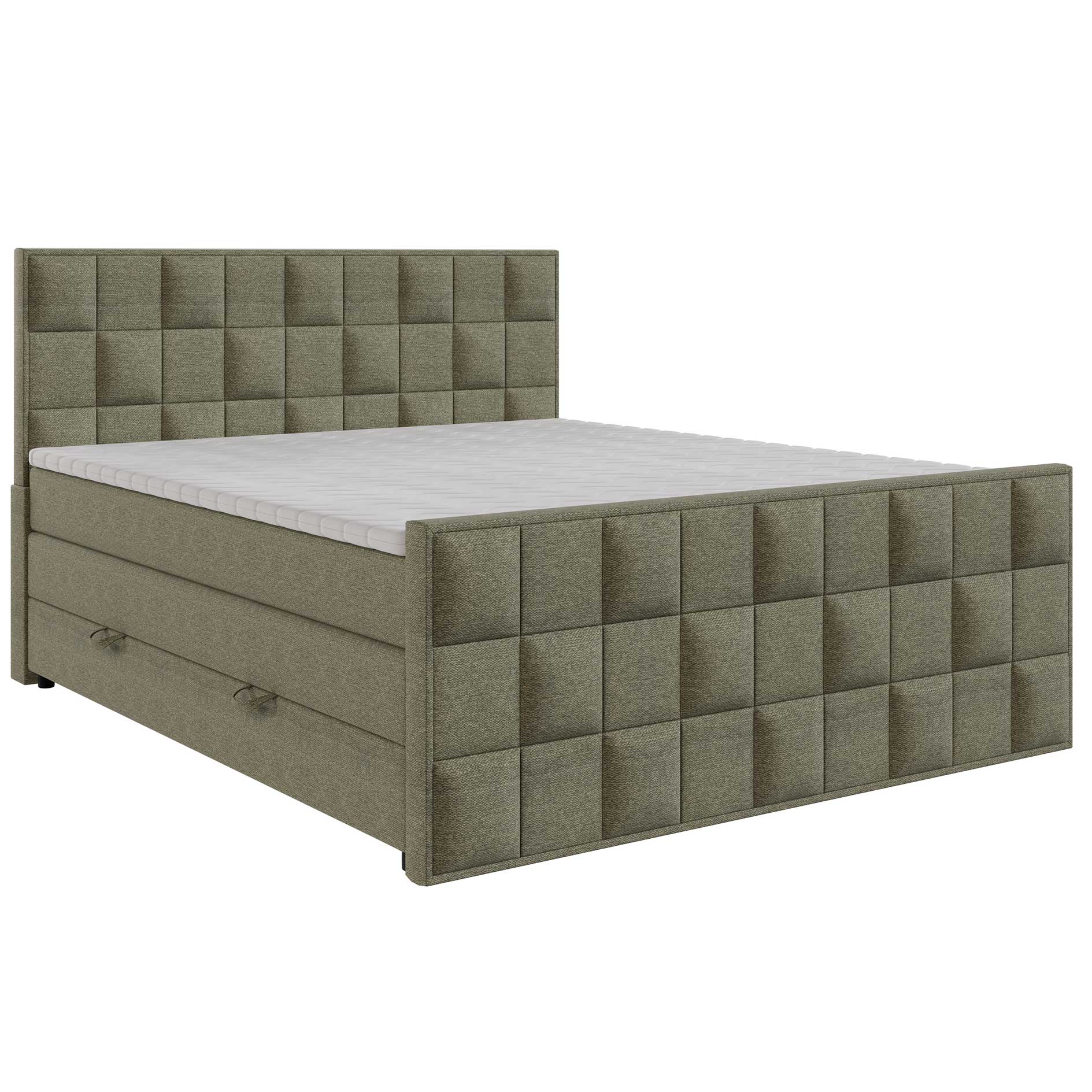 Boxspringbett - olivgrün - H3 - mit Bettkasten - 180x200 cm