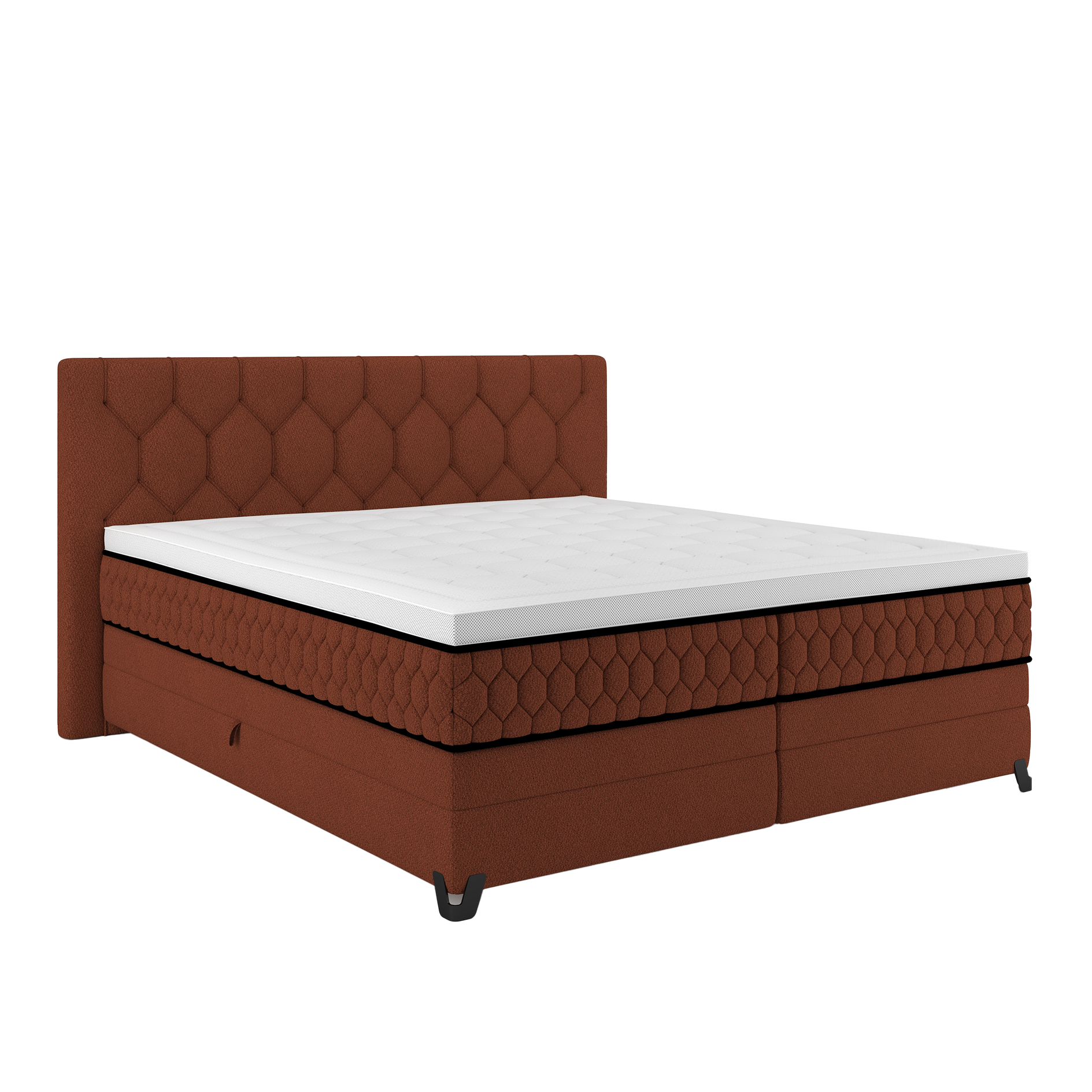 Boxspringbett - rostrot - mit Bettkasten - H2/H3 - 160x220 cm