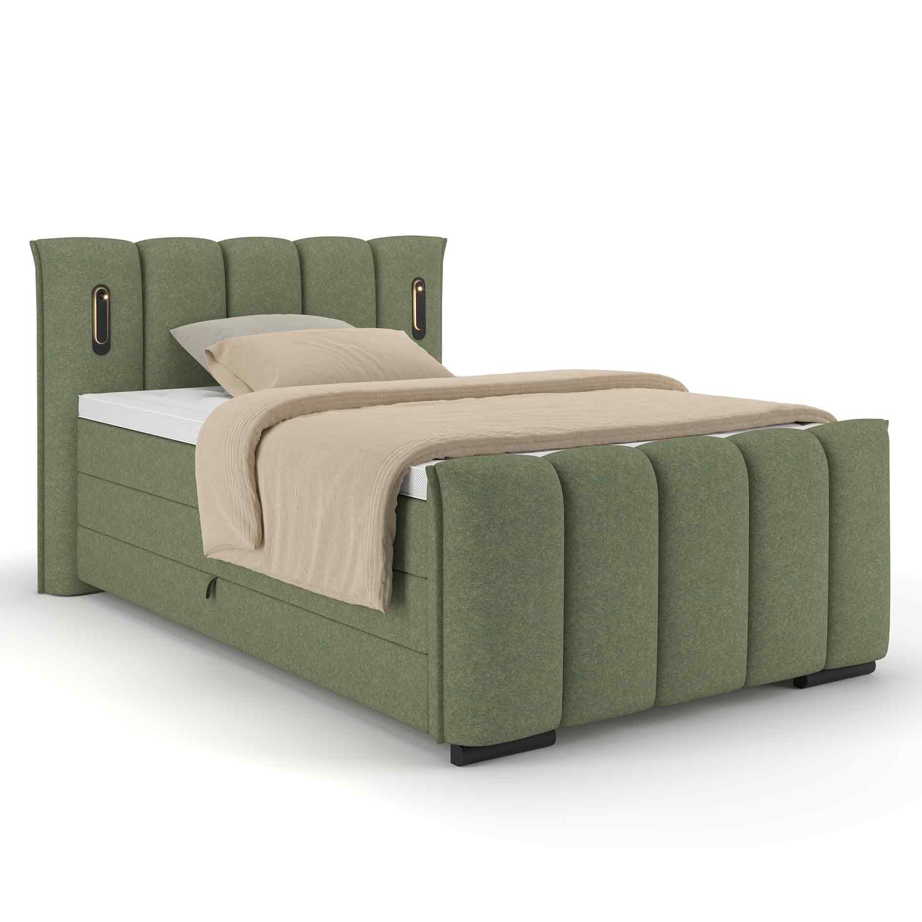 Boxspringbett - salbei - H2/H3 - inklusive Topper - 120x200 cm