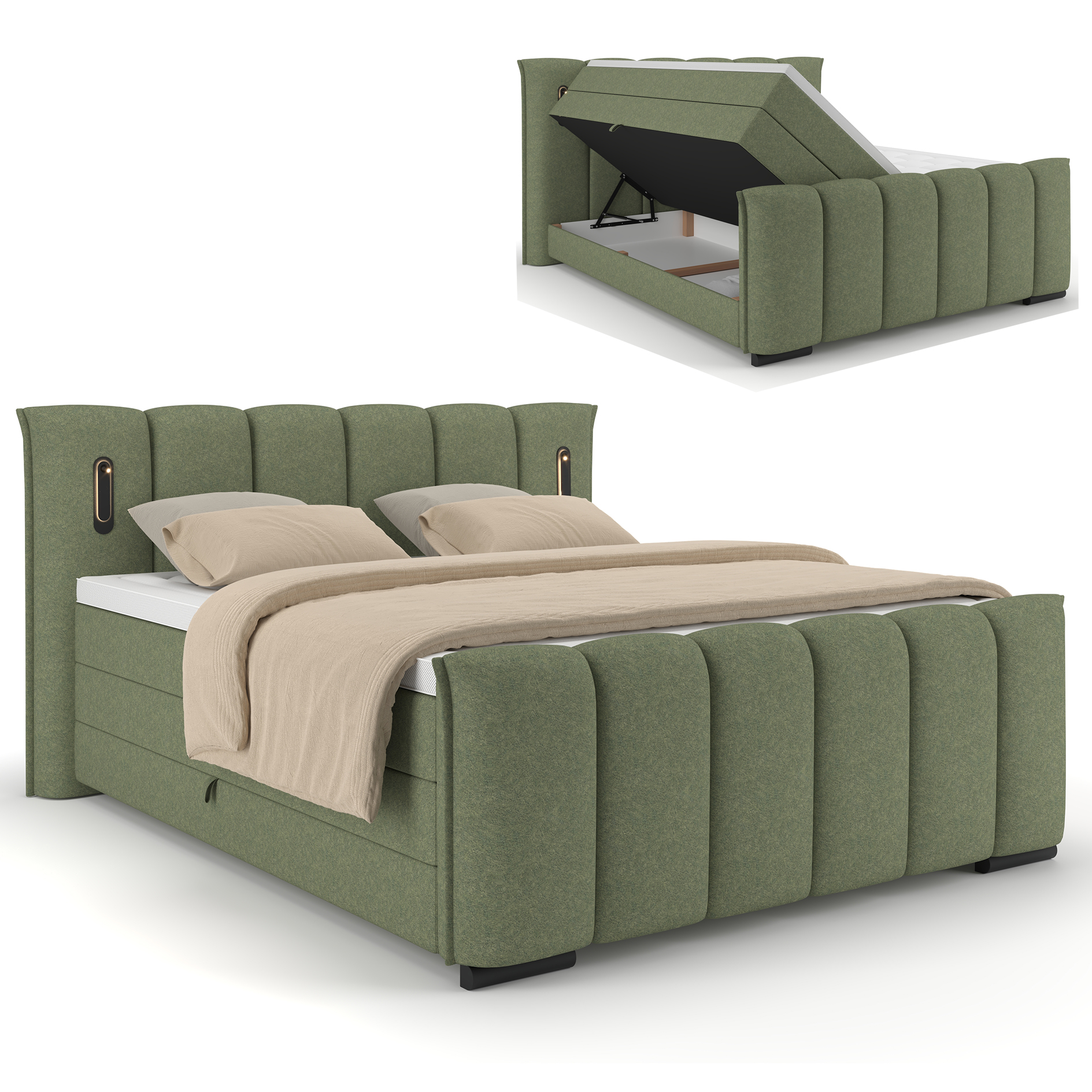 Boxspringbett - salbei - H2/H3 - inklusive Topper - 160x220 cm