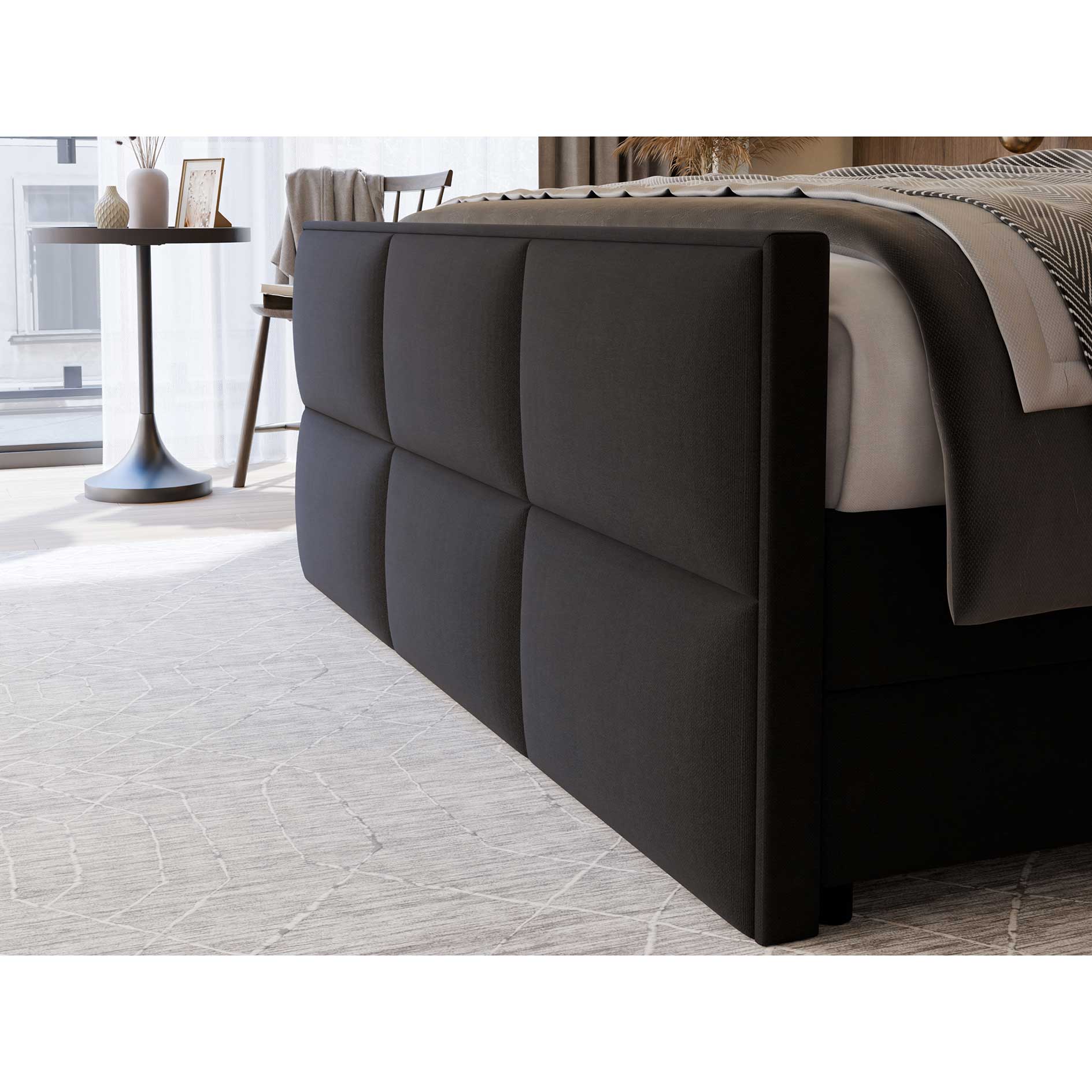 Boxspringbett - schwarz - Bettkasten - H3 - 180x200 cm