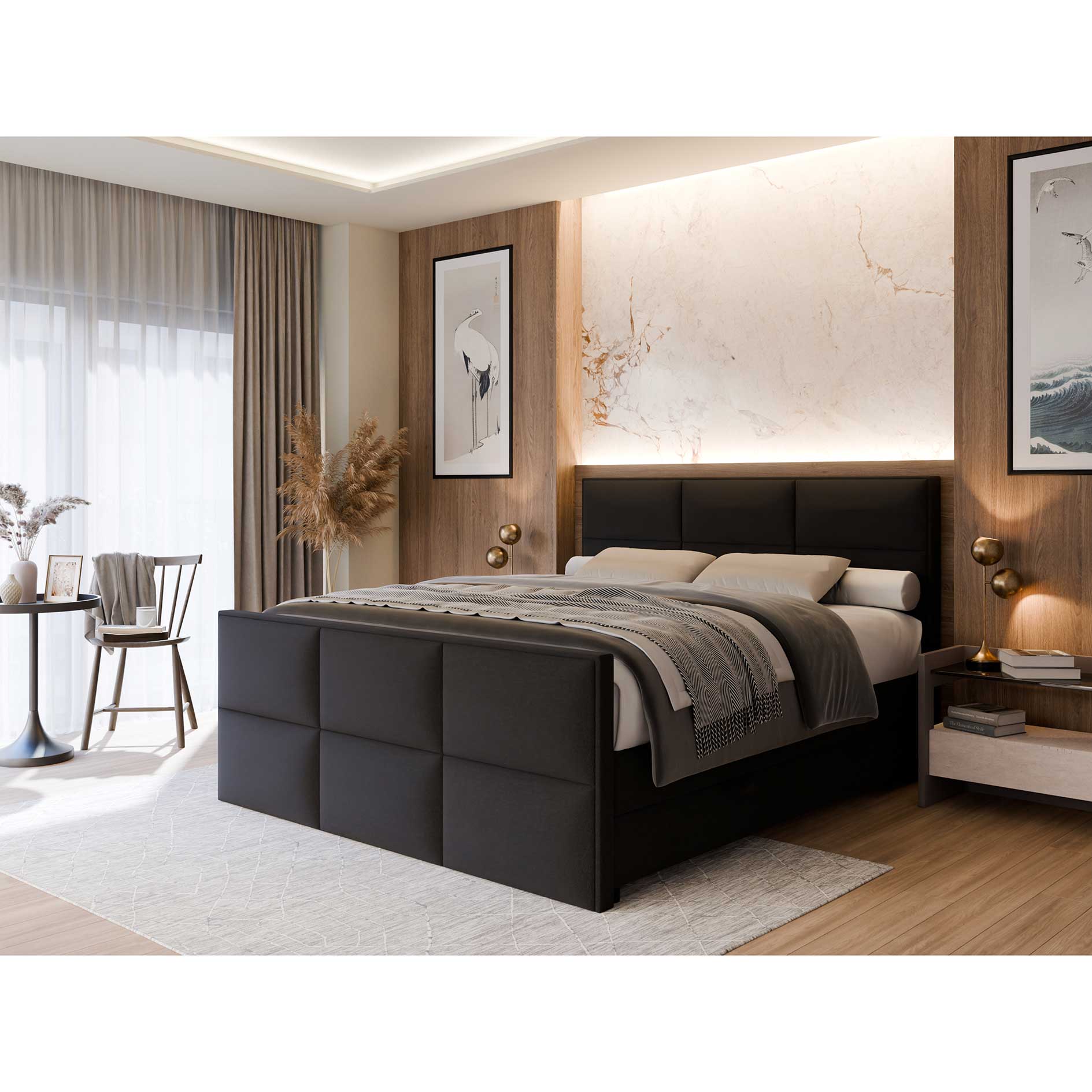 Boxspringbett - schwarz - Bettkasten - H3 - 180x200 cm