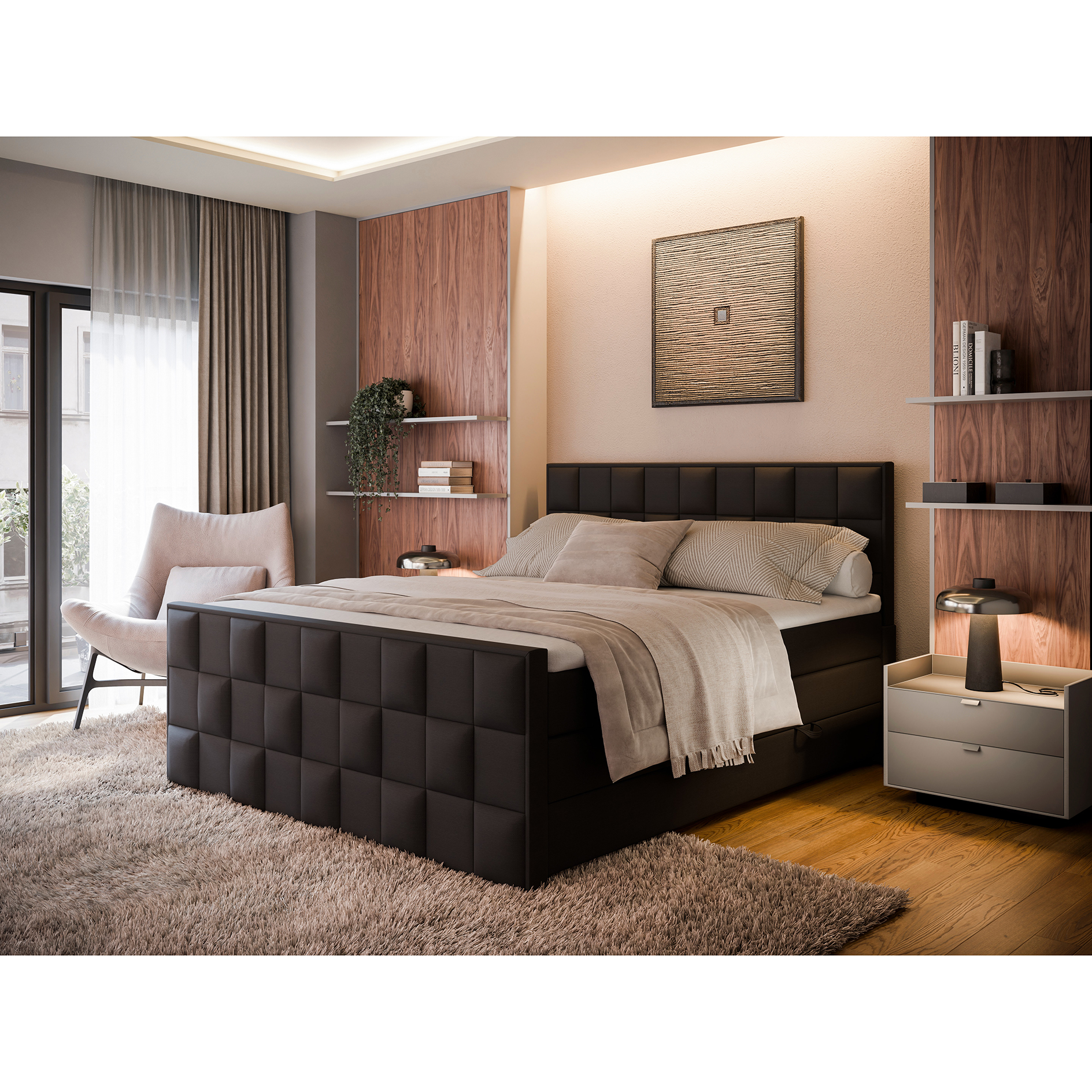 Boxspringbett - schwarz - H3 - 160x200 cm
