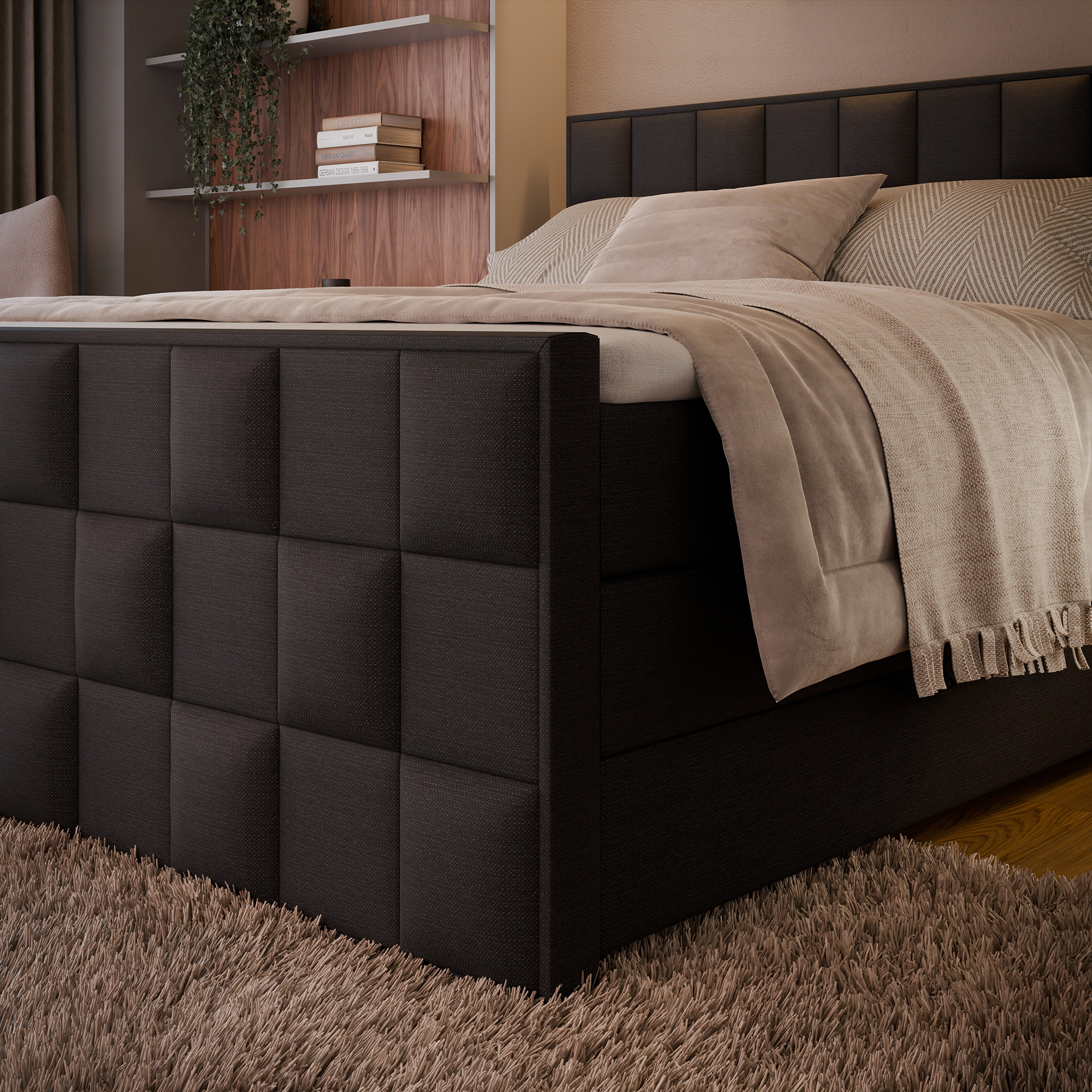 Boxspringbett - schwarz - H3 - 160x200 cm