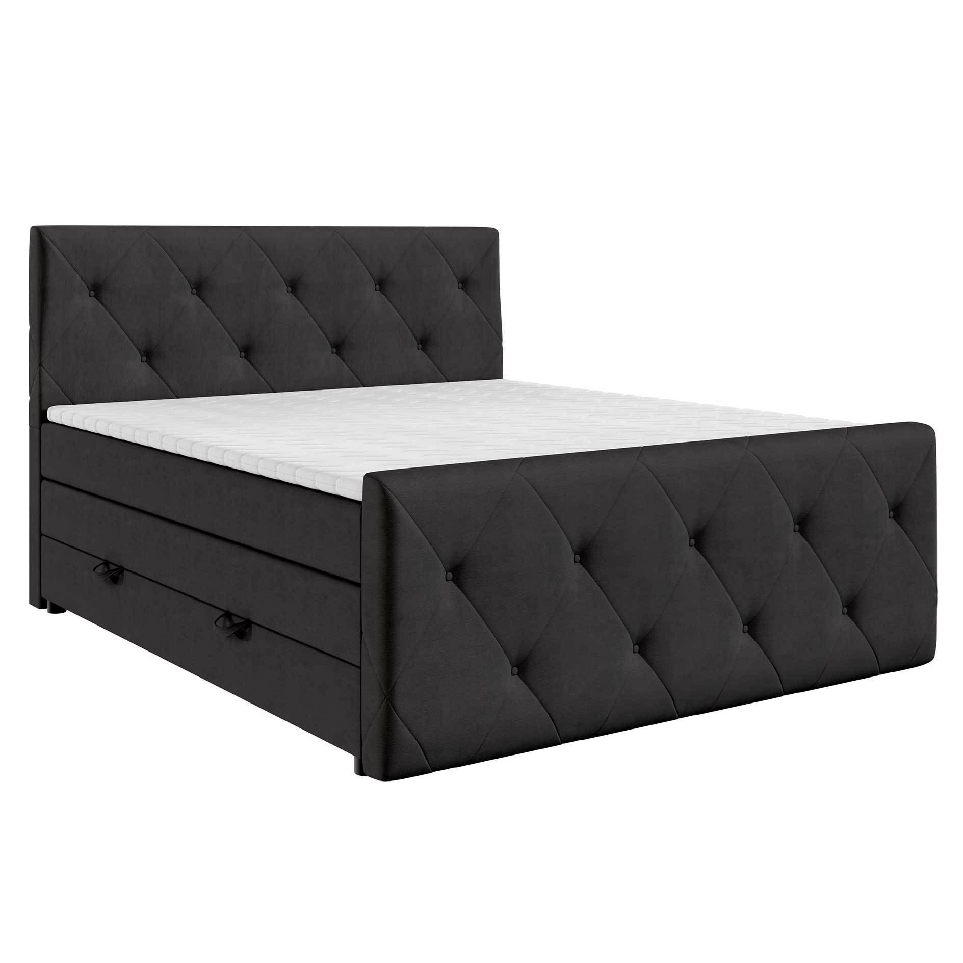 Boxspringbett - schwarz - H3 - mit Bettkasten - 140x200 cm