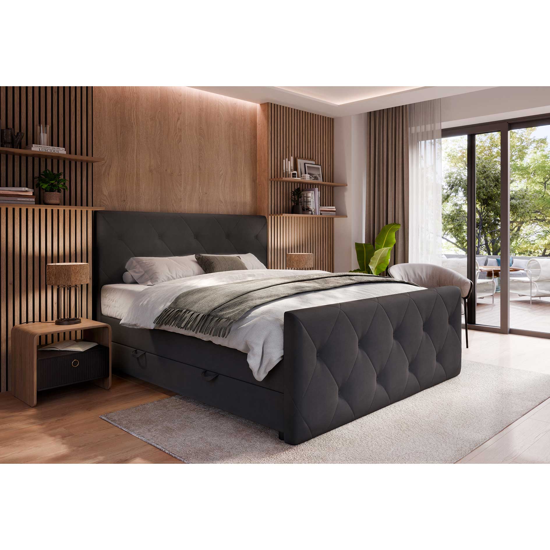 Boxspringbett - schwarz - H3 - mit Bettkasten - 180x200 cm