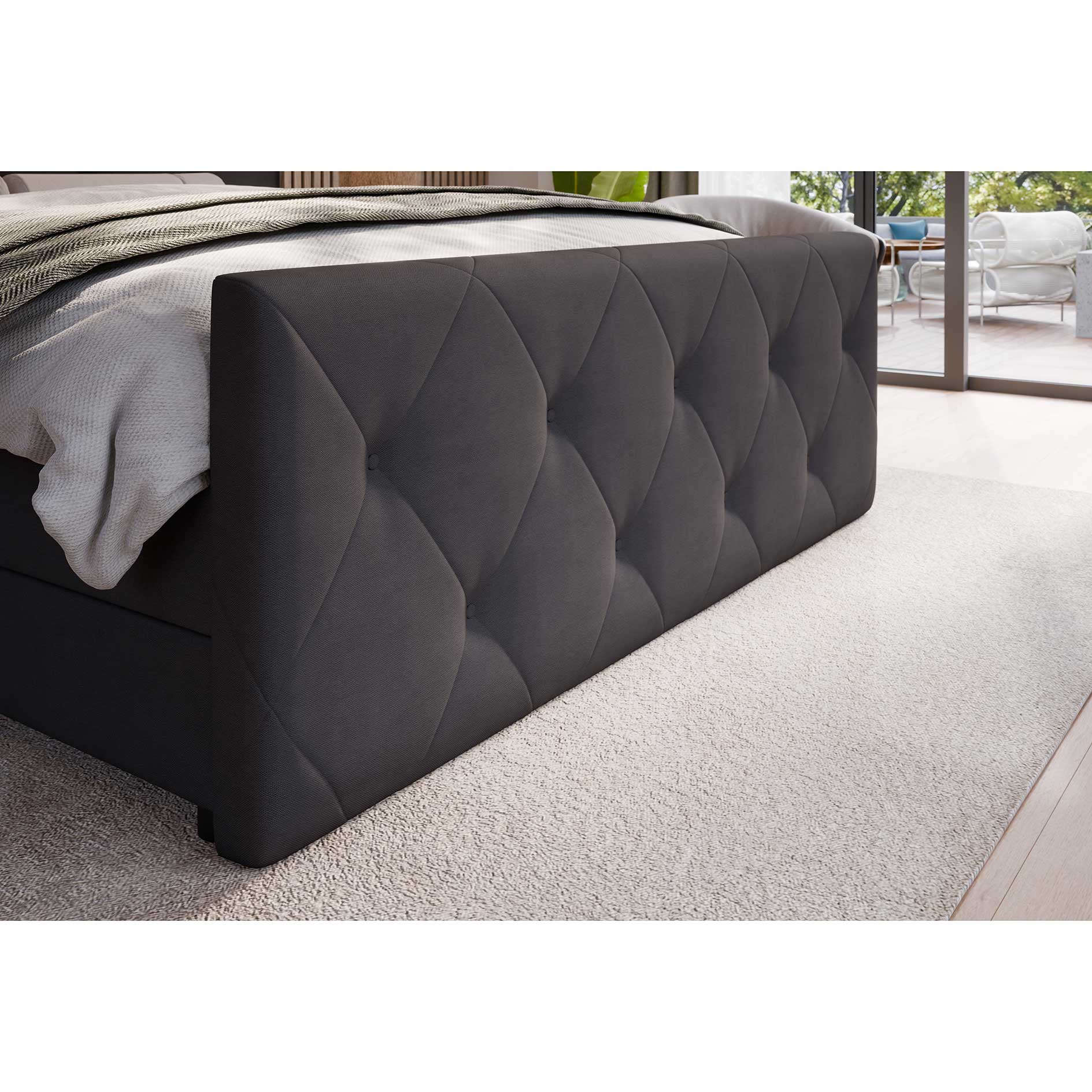 Boxspringbett - schwarz - H3 - mit Bettkasten - 180x200 cm