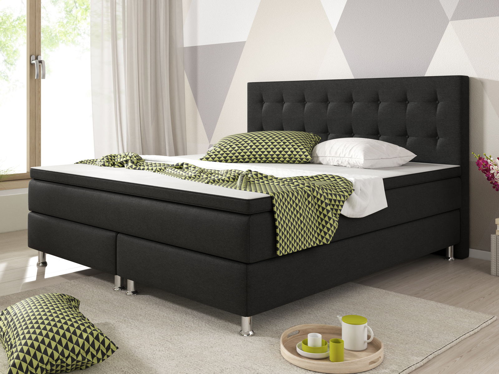 Boxspringbett - schwarz - mit Topper - H3 - 180x200 cm