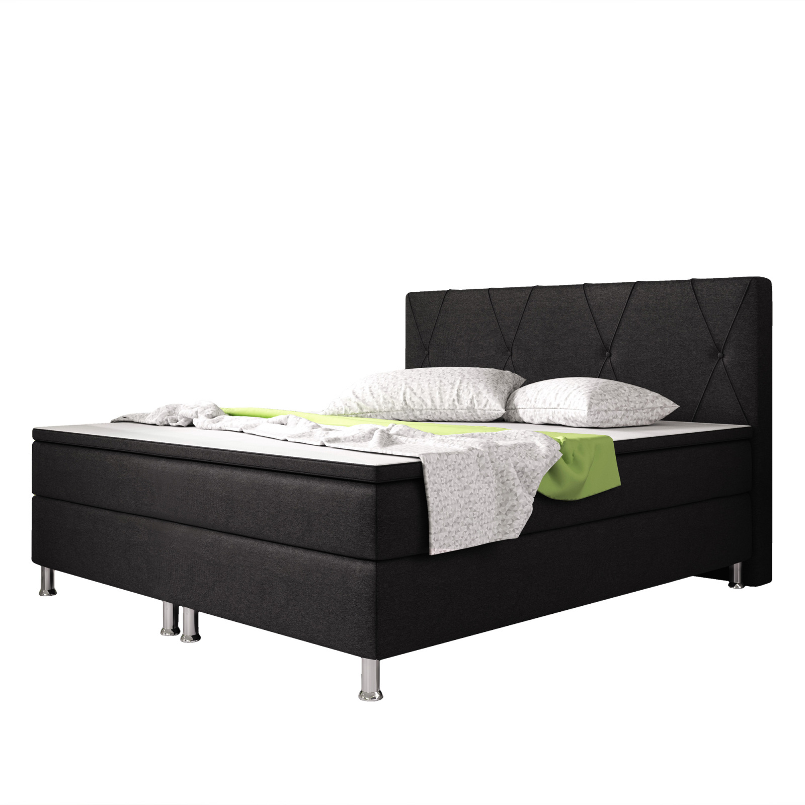 Boxspringbett - schwarz - mit Topper - H3 - 180x200 cm