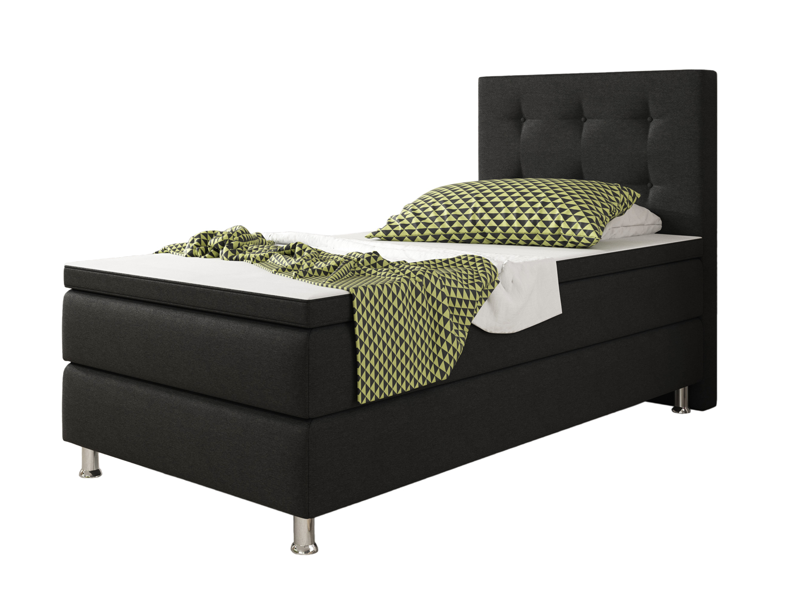 Boxspringbett - schwarz - mit Topper - H3 - 90x200 cm