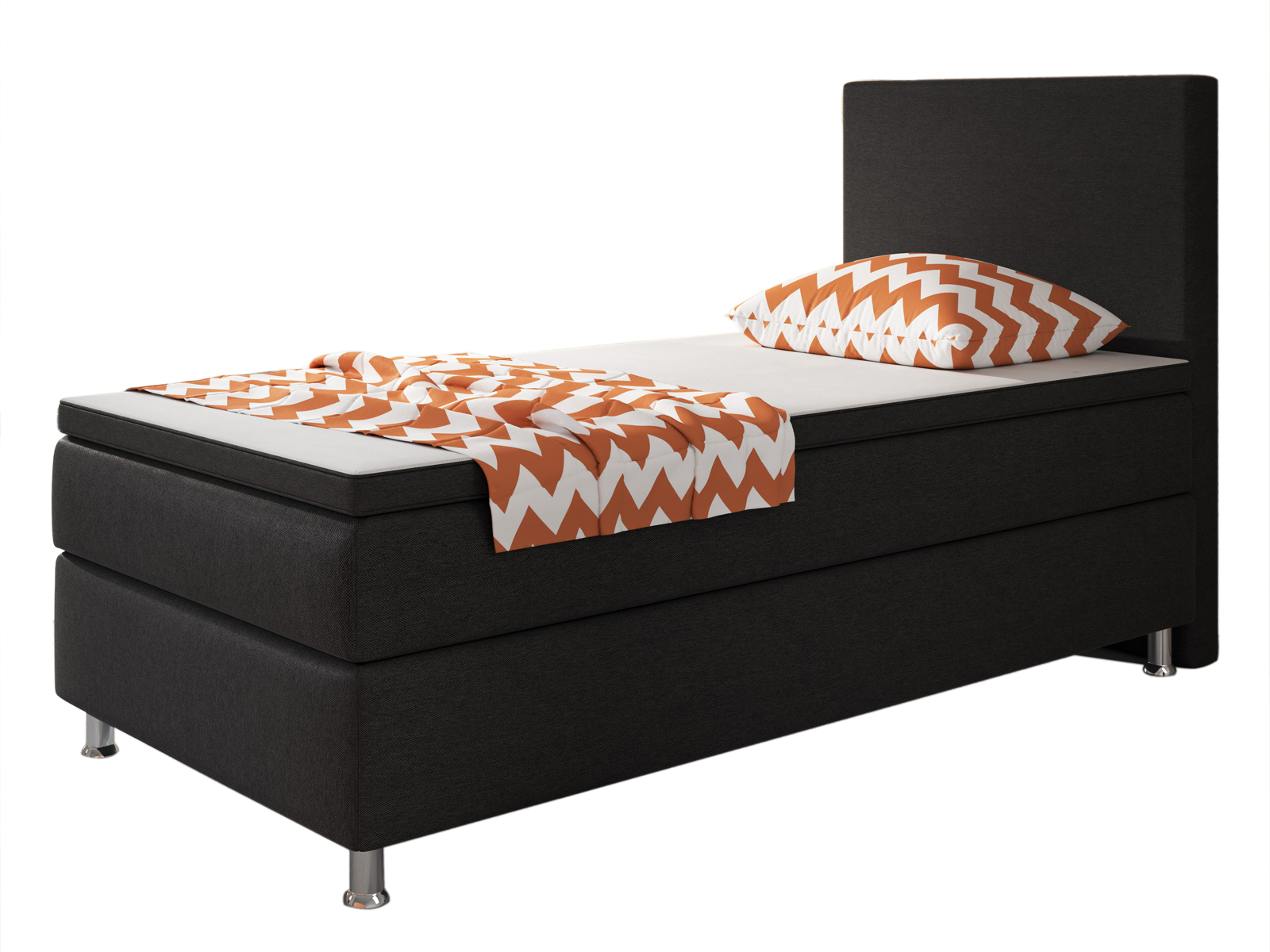 Boxspringbett - schwarz - mit Topper - H3 - 90x200 cm