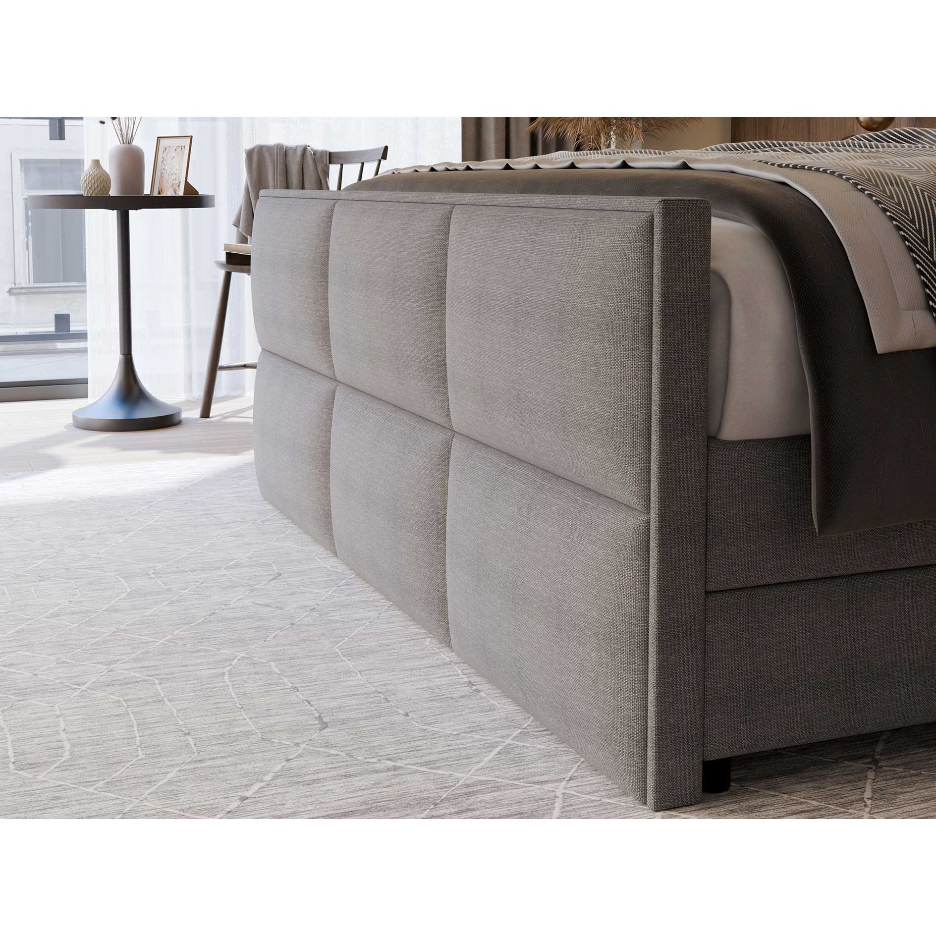Boxspringbett - silber - Bettkasten - H3 - 180x200 cm