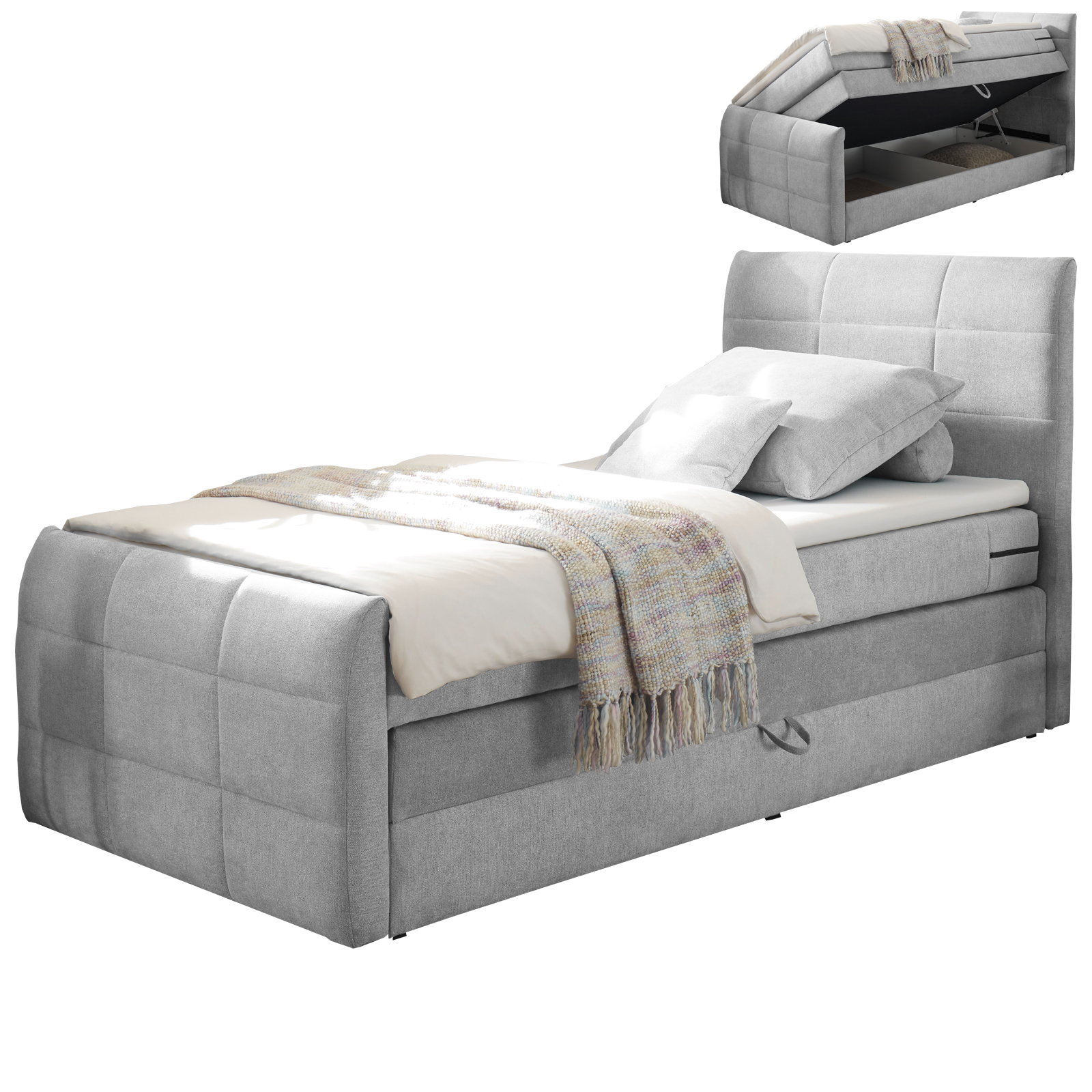 Boxspringbett - silber - H2 - 120x200 cm
