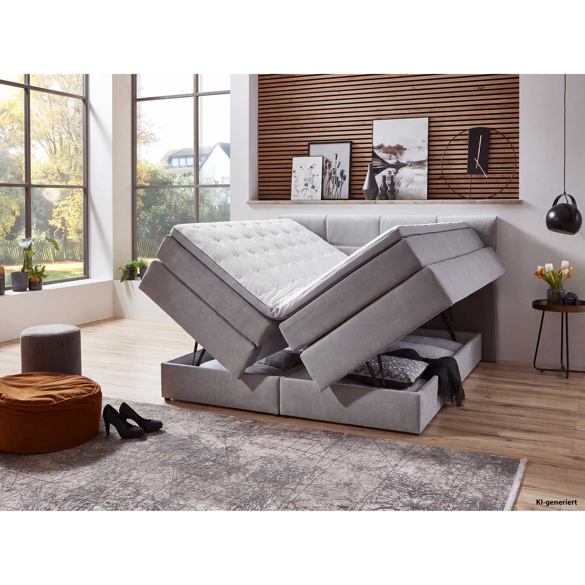 Boxspringbett - silber - H2/H3 - mit Bettkasten - 160x200 cm