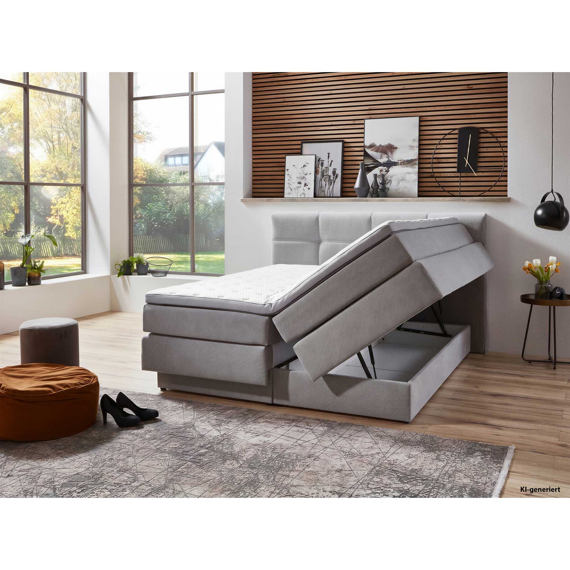 Boxspringbett - silber - H2/H3 - mit Bettkasten - 160x200 cm