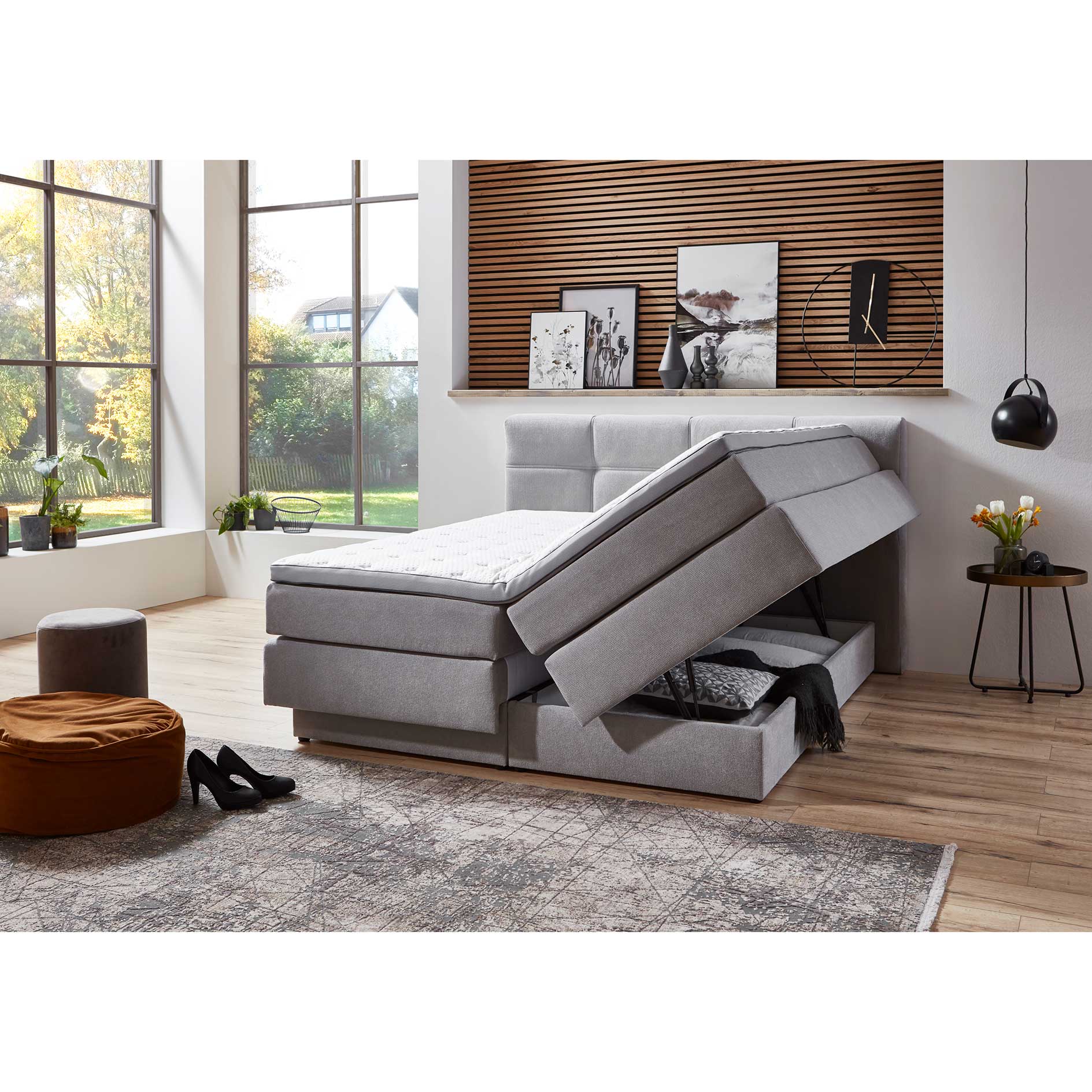 Boxspringbett - silber - H2/H3 - mit Bettkasten - 160x200 cm