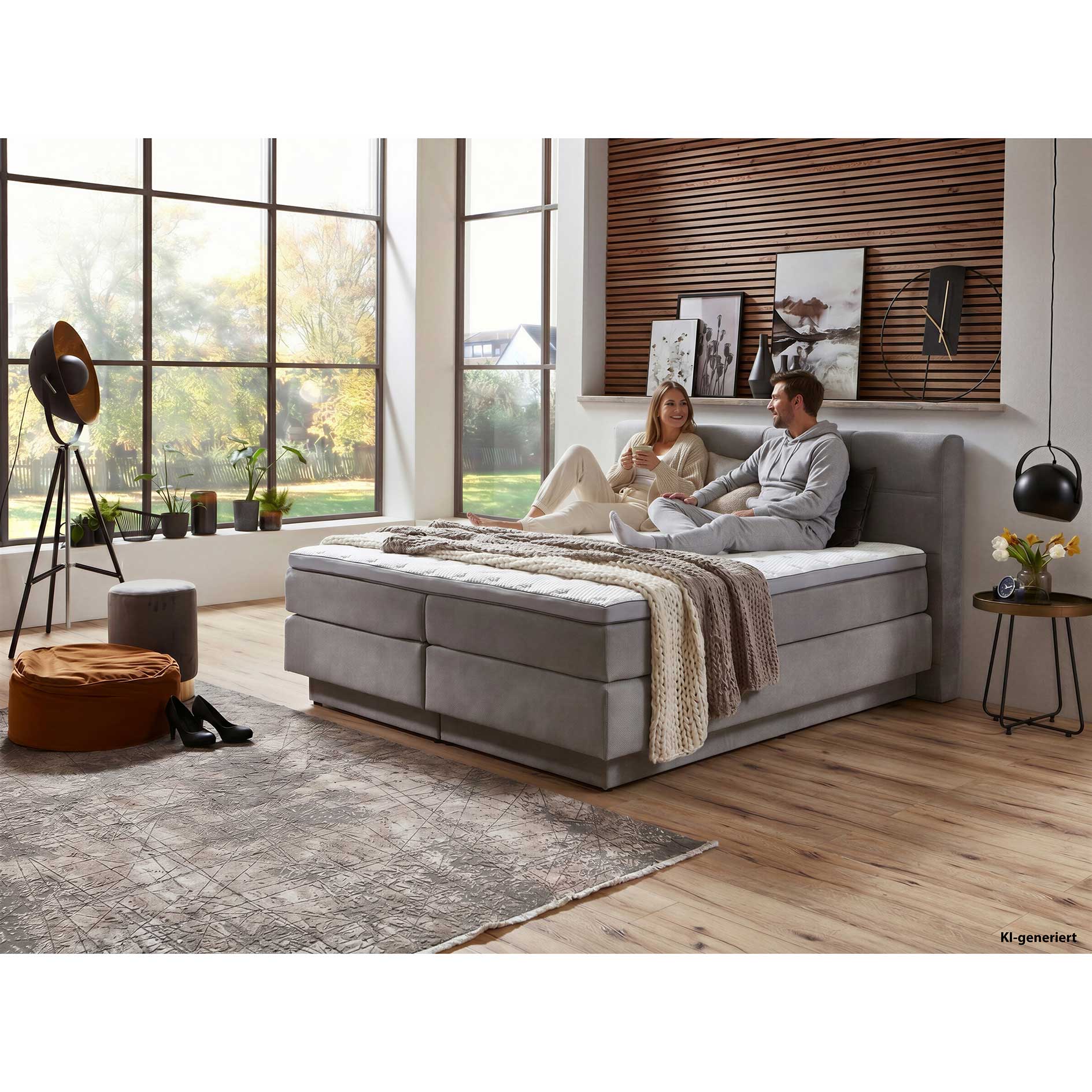 Boxspringbett - silber - H2/H3 - mit Bettkasten - 160x200 cm