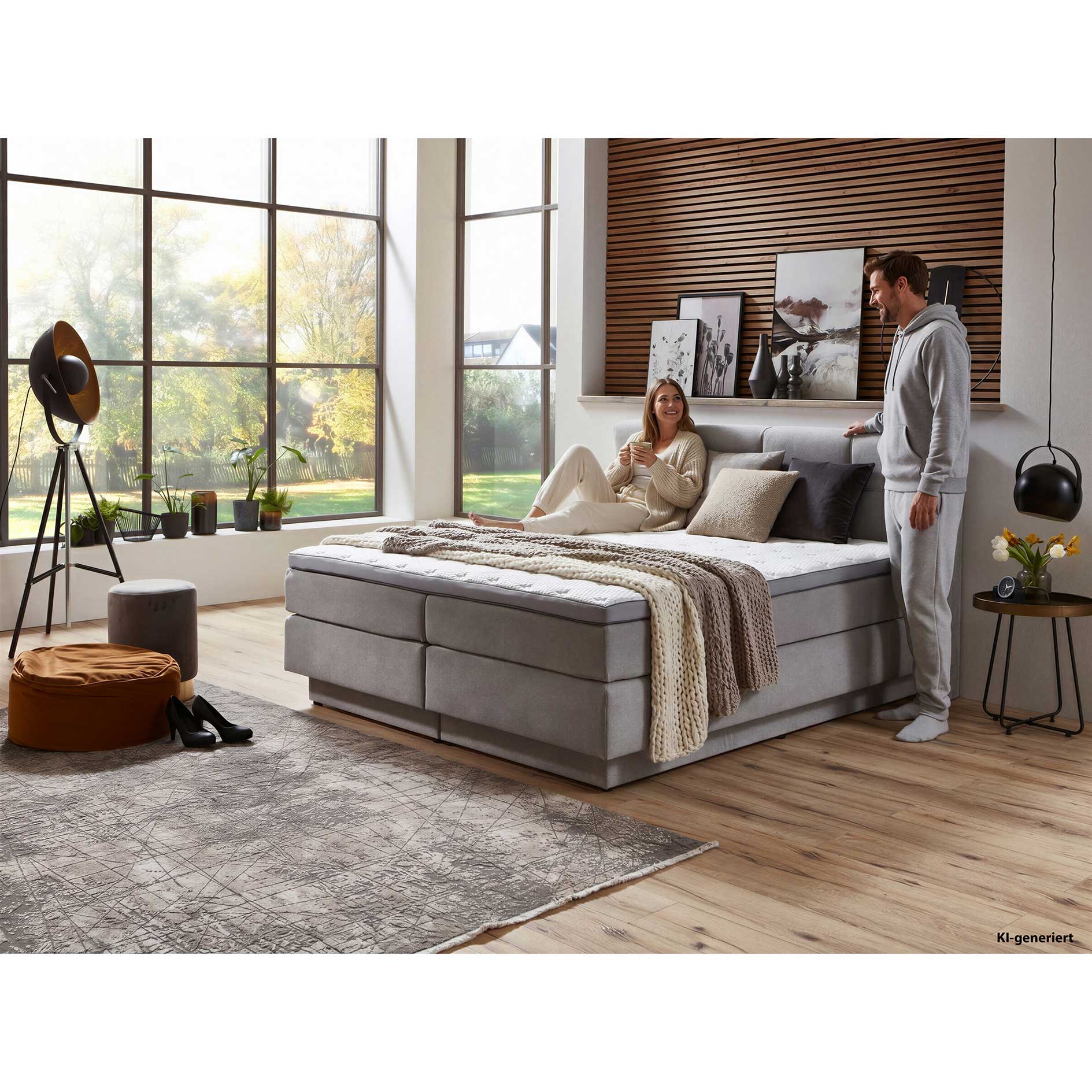Boxspringbett - silber - H2/H3 - mit Bettkasten - 160x200 cm