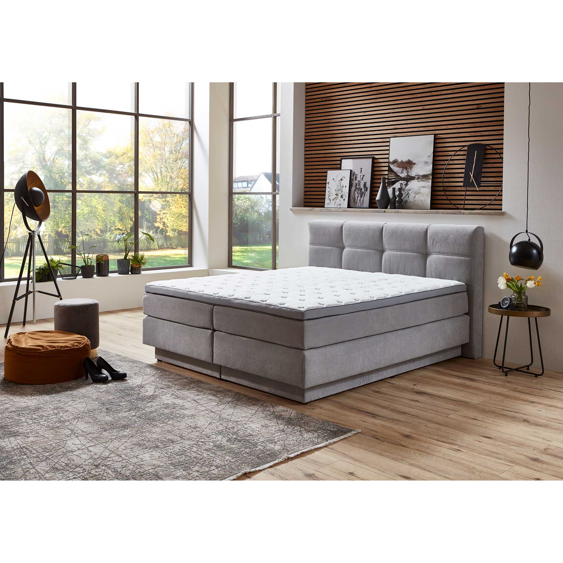 Boxspringbett - silber - H2/H3 - mit Bettkasten - 160x200 cm