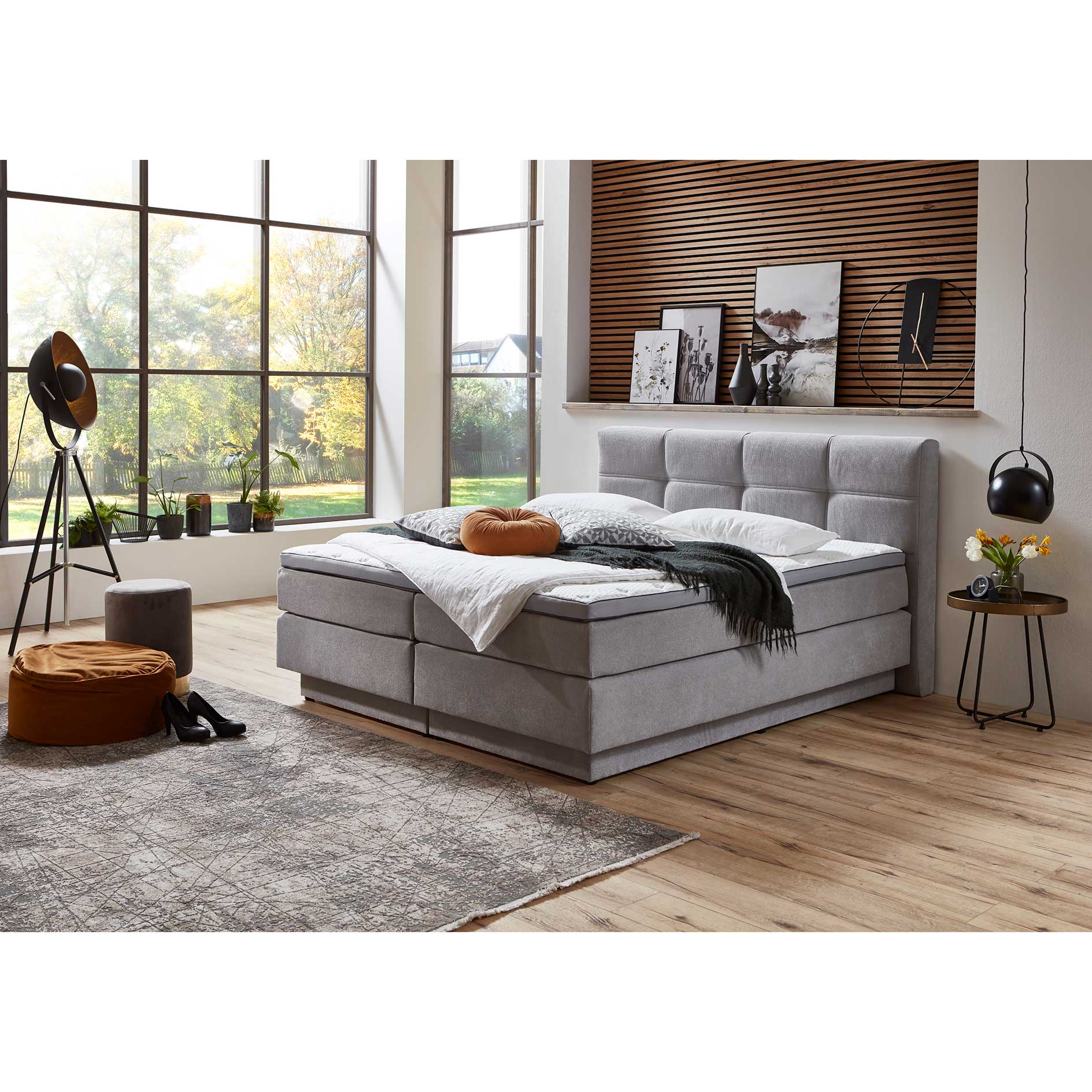Boxspringbett - silber - H2/H3 - mit Bettkasten - 160x200 cm