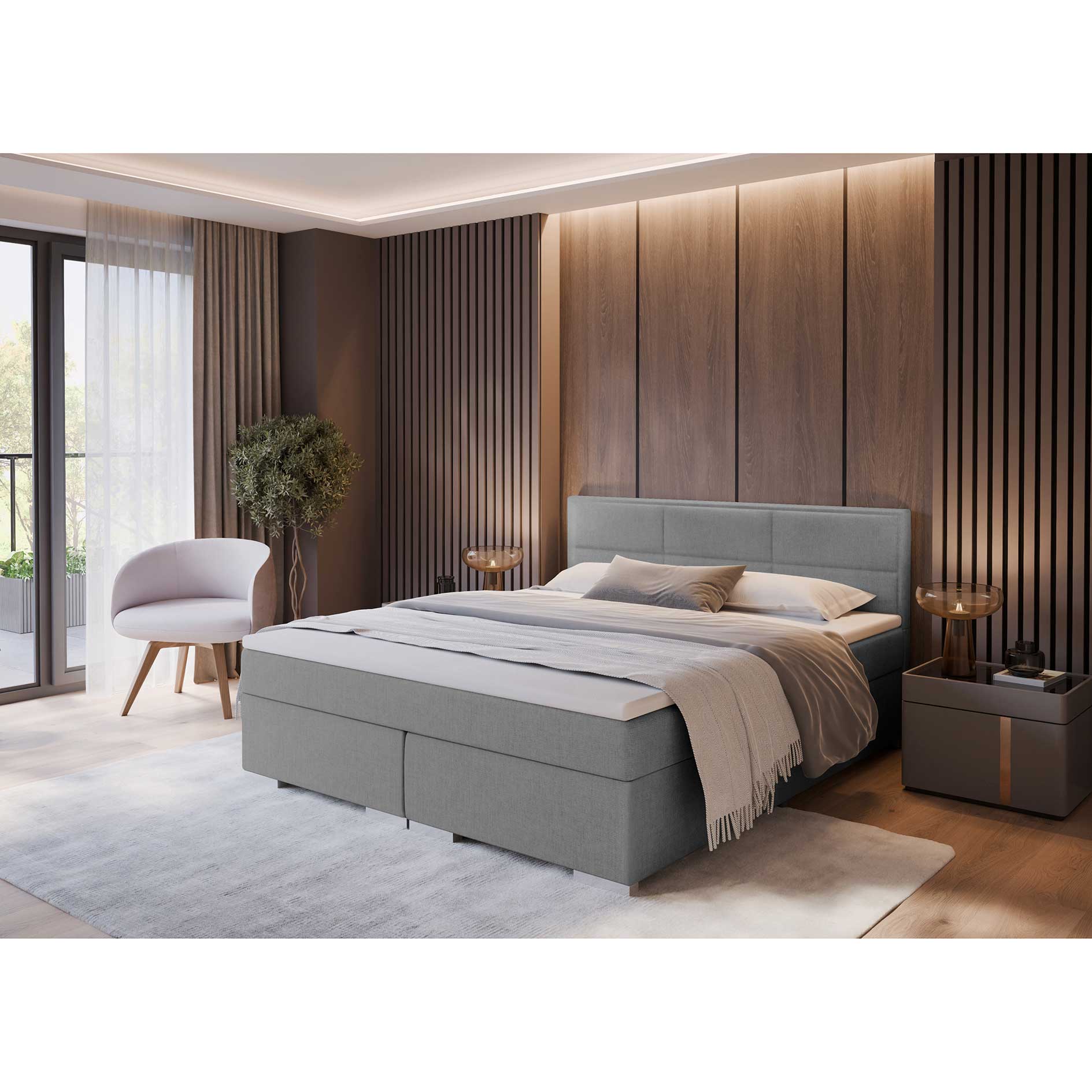 Boxspringbett - silber - H2/H3 - mit Topper - 180x200 cm 