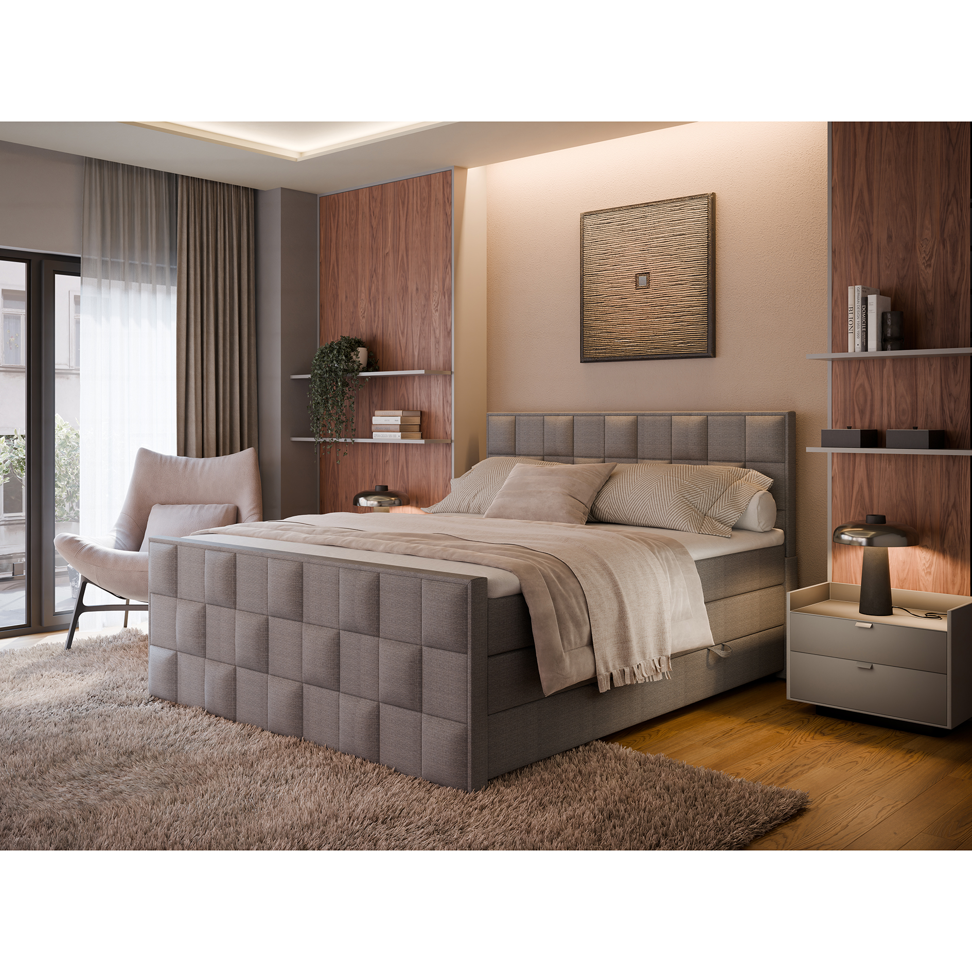 Boxspringbett - silber - H3 - 180x200 cm