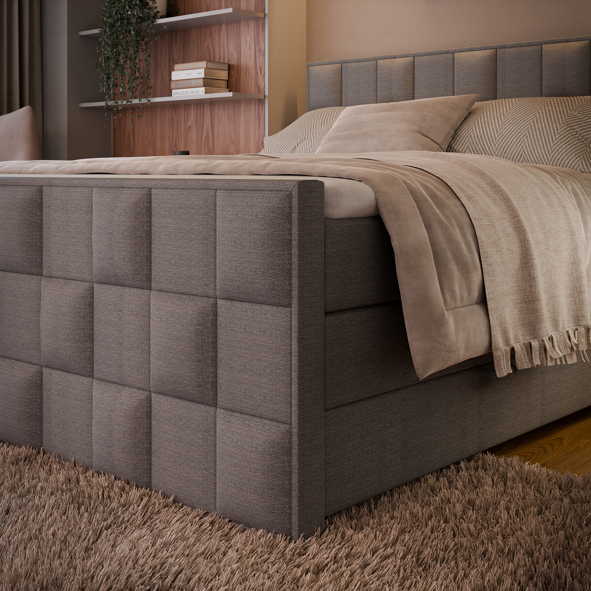 Boxspringbett - silber - H3 - 180x200 cm