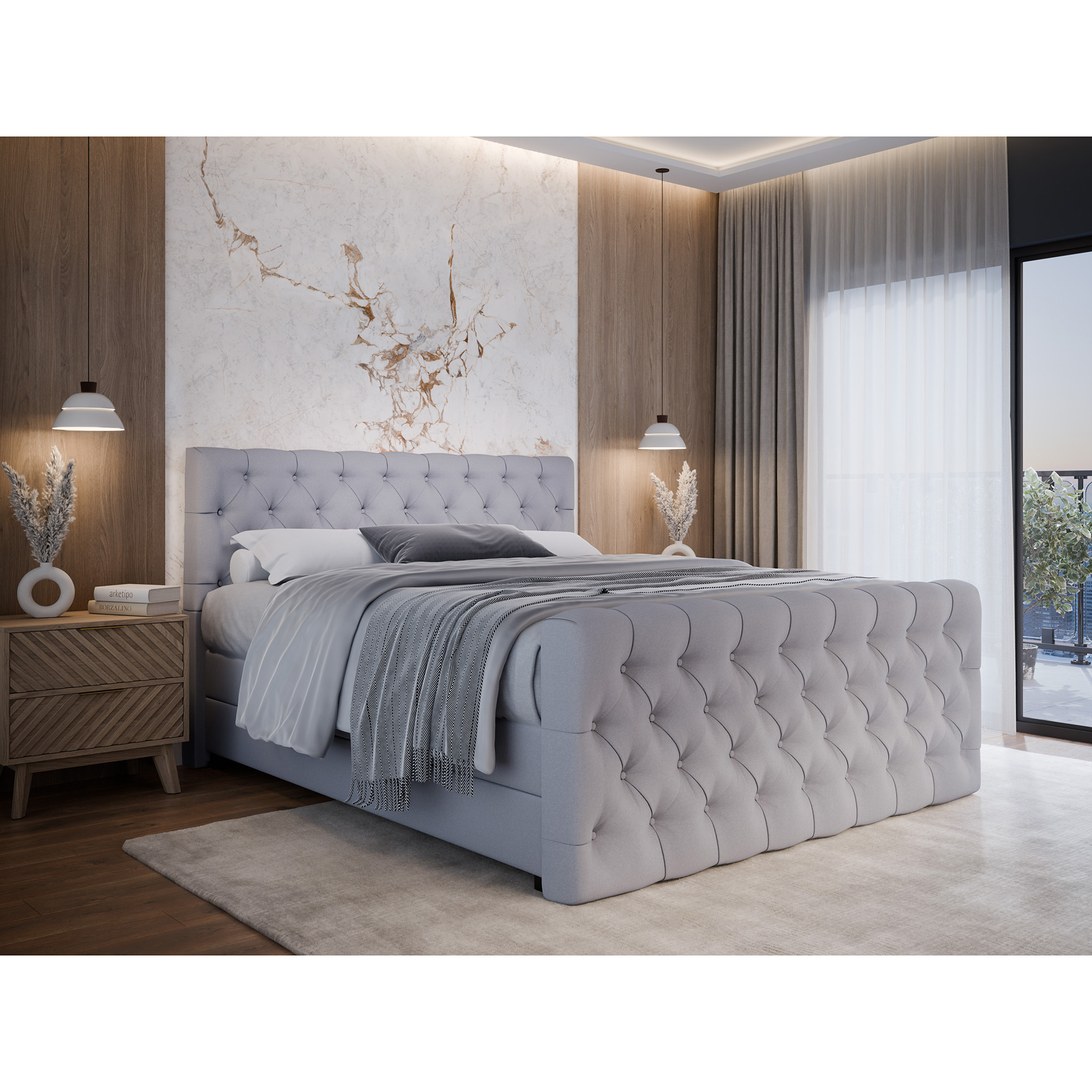 Boxspringbett - silber - H3 - 180x200 cm